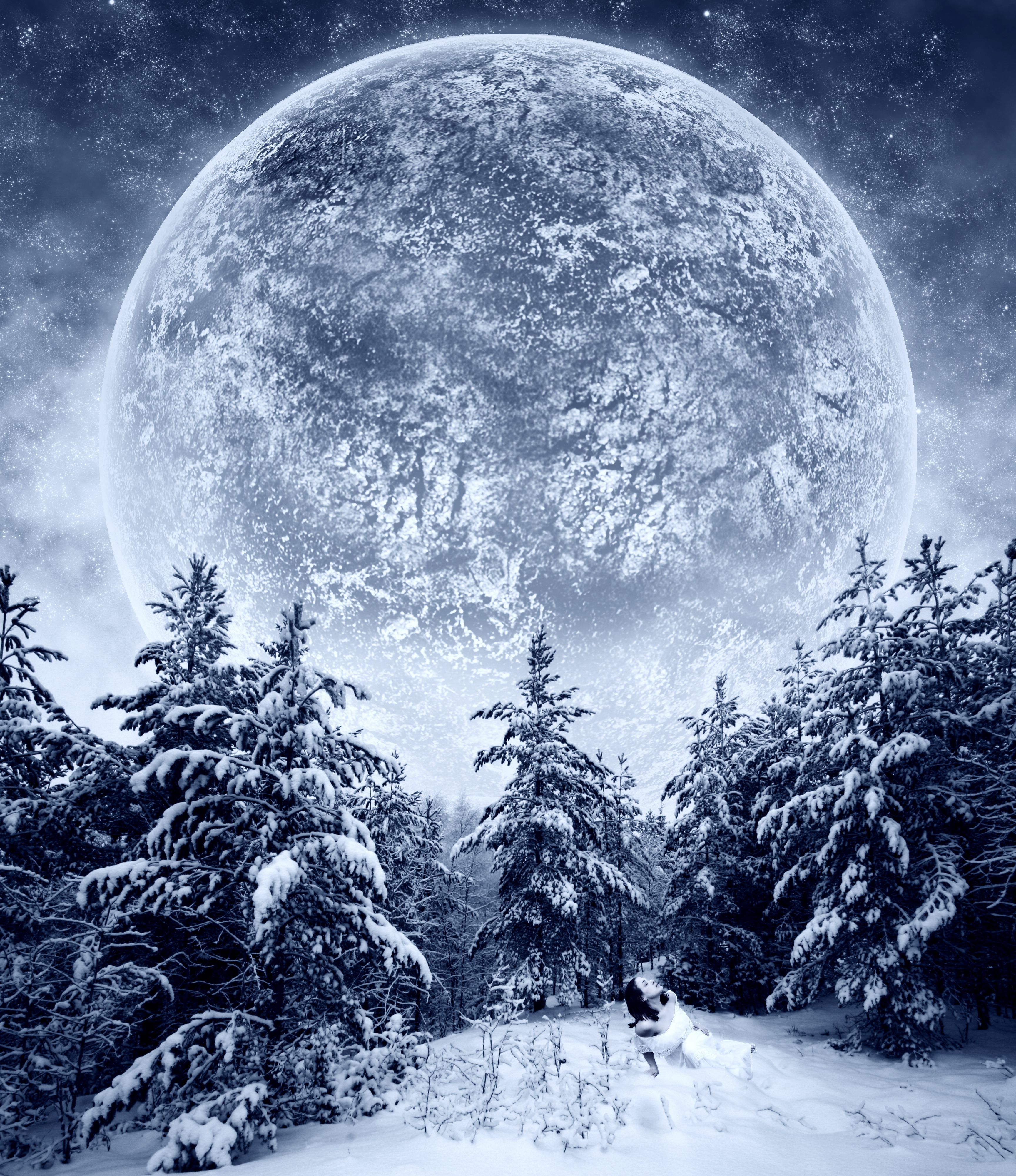 Snow Goddess. Beautiful moon, Winter moon, Full moon