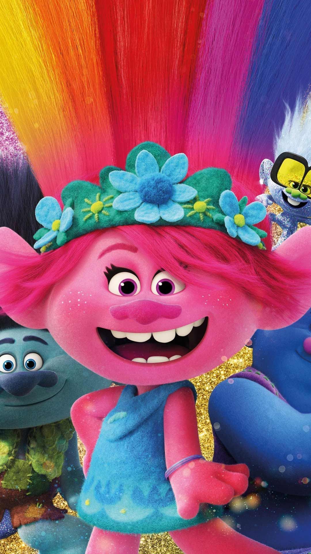 Trolls World Tour wallpaper HD phone background movie Poster Characters for iPhone android screen. Disney phone wallpaper, Movie wallpaper, Disney moana art
