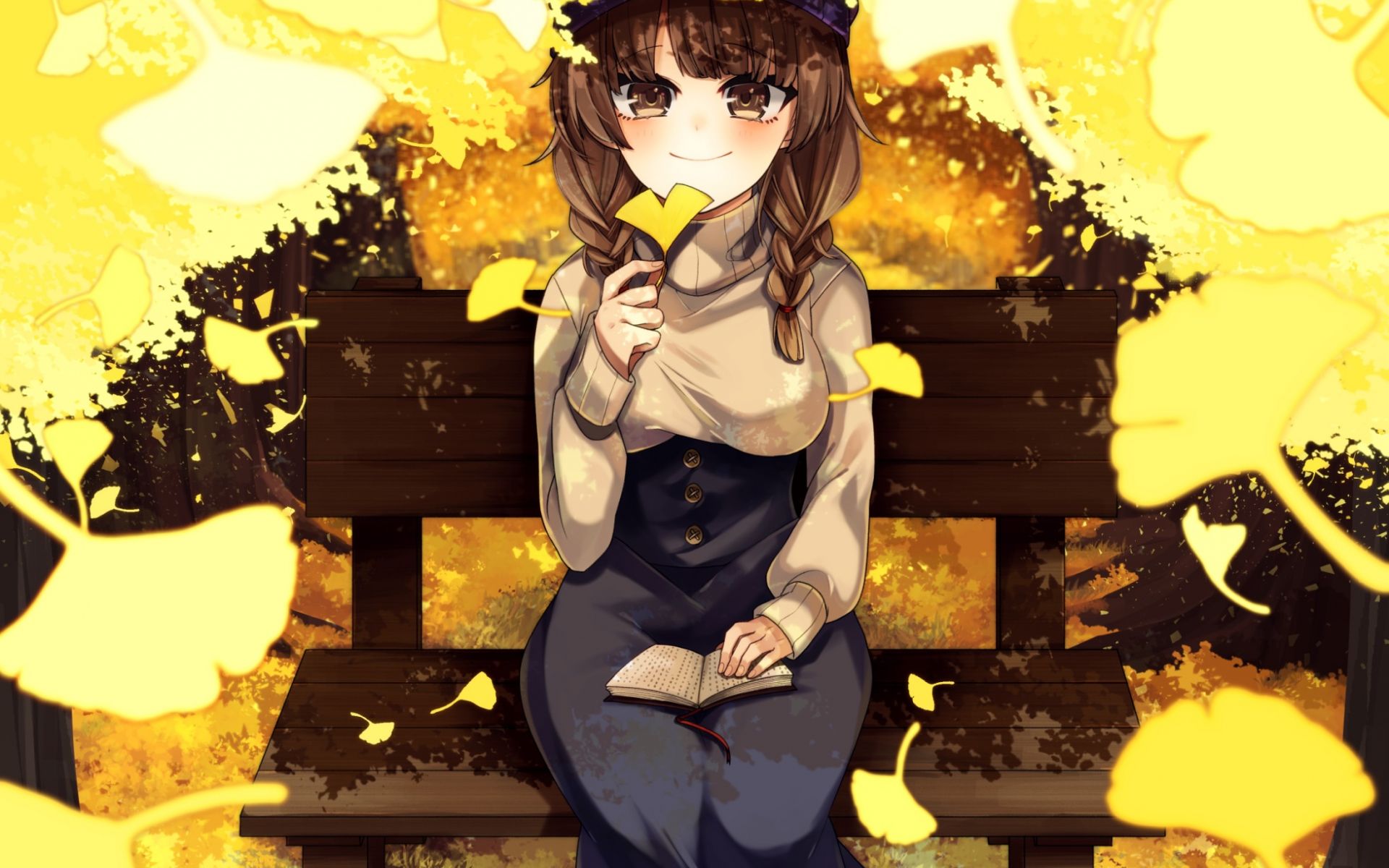 Desktop Wallpaper Autumn, Original, Anime Girl, Cute, HD Image, Picture, Background, 6c7be1