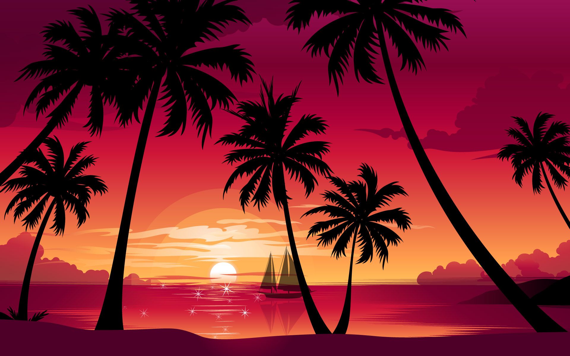 Sunset Beach Background Drawing