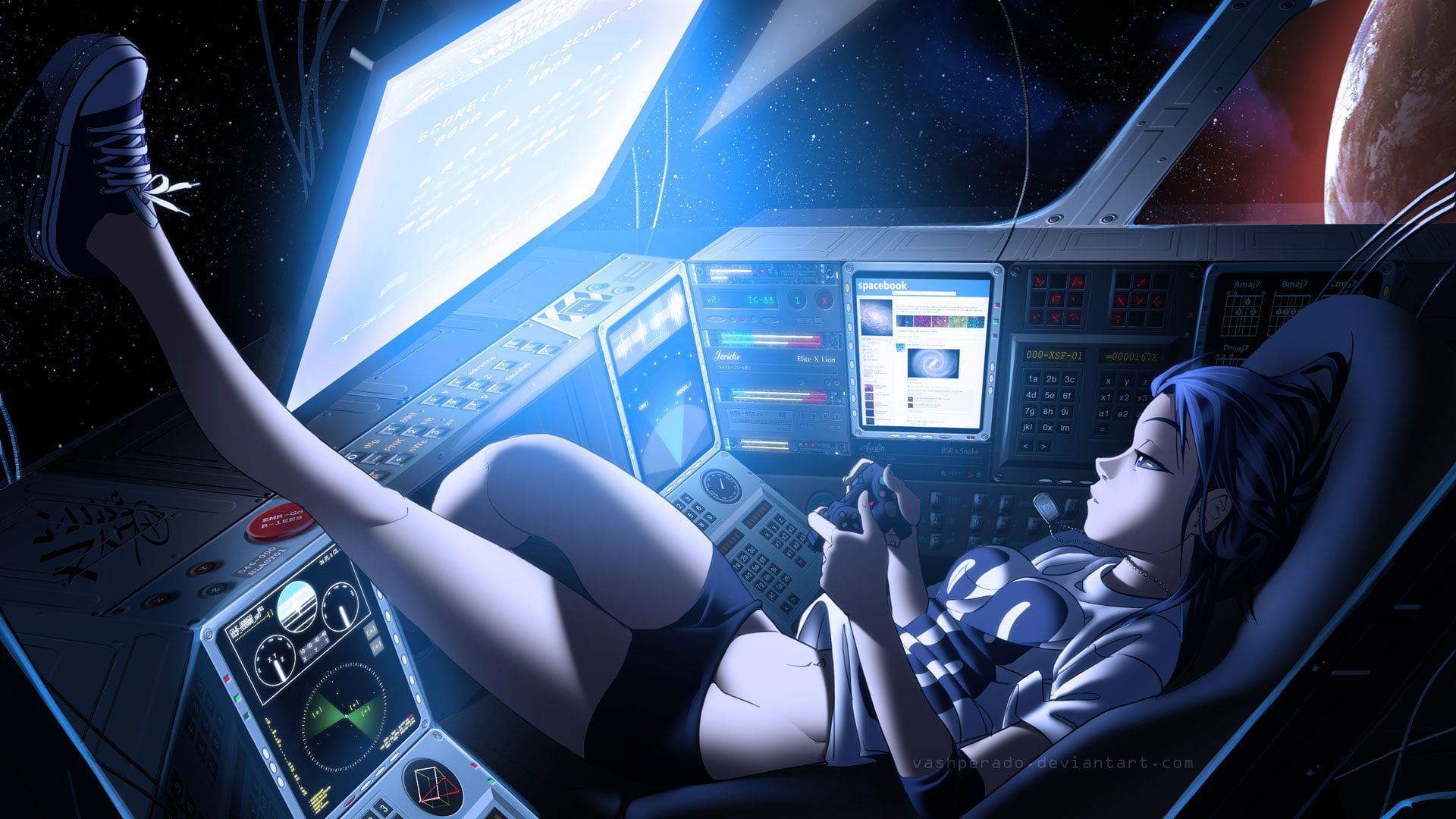 Anime, Video Games, Girl, PlayStation 3, Space Invaders, Spaceship, Zero Gr...