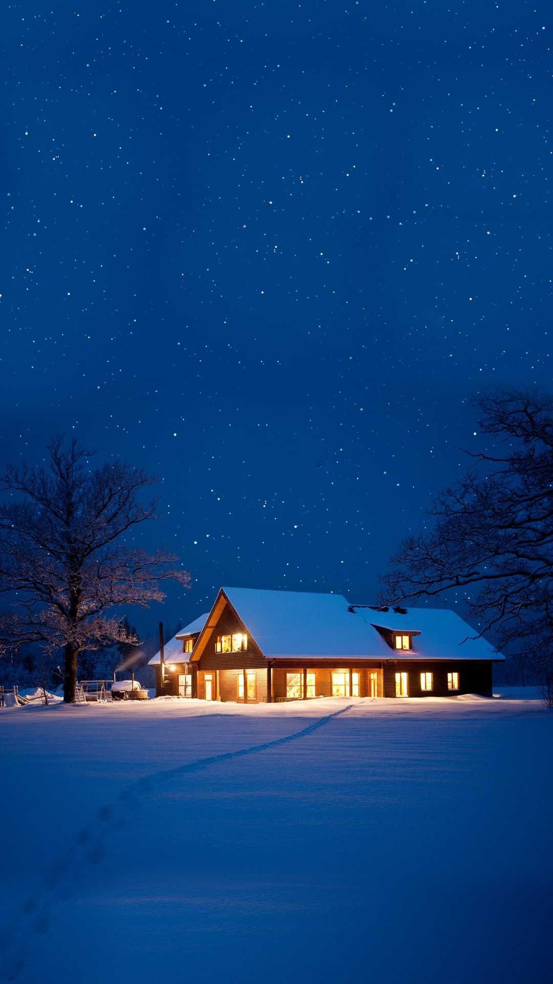 Snow House Christmas Night iPhone Wallpapers