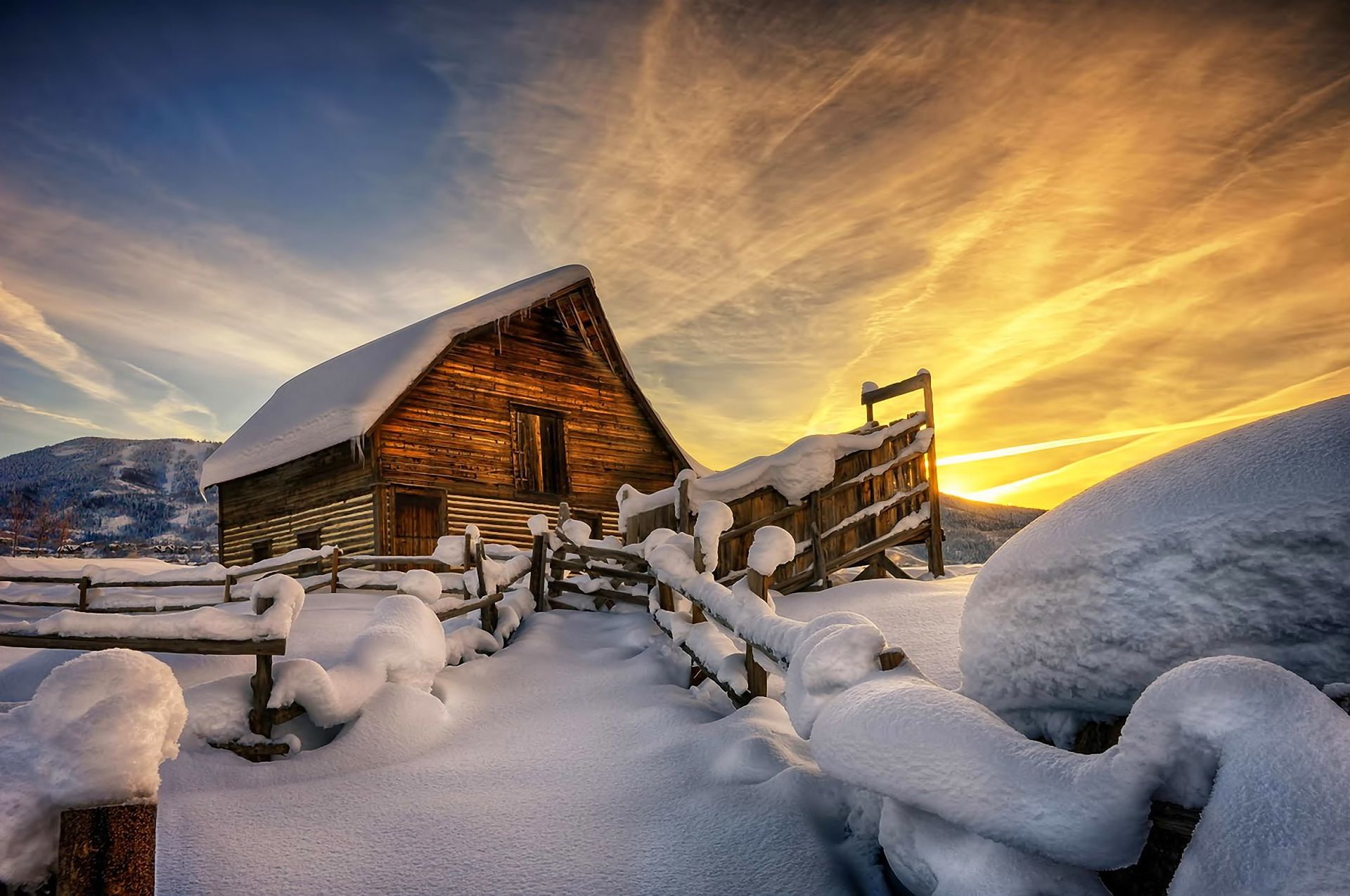 landscape, Winter, Snow, Rasvet, House Wallpaper HD / Desktop and Mobile Background