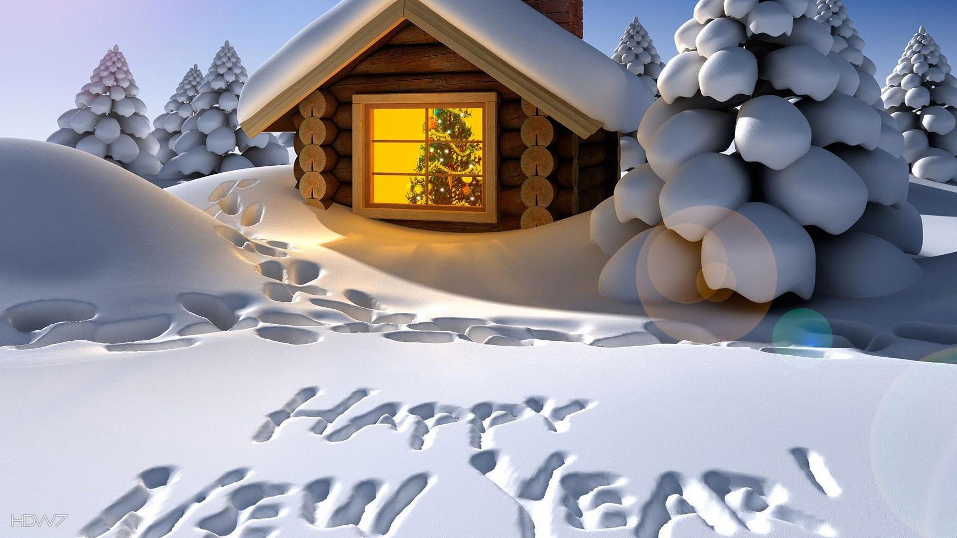 happy new year snow house winter trees holiday. HD wallpaper gallery