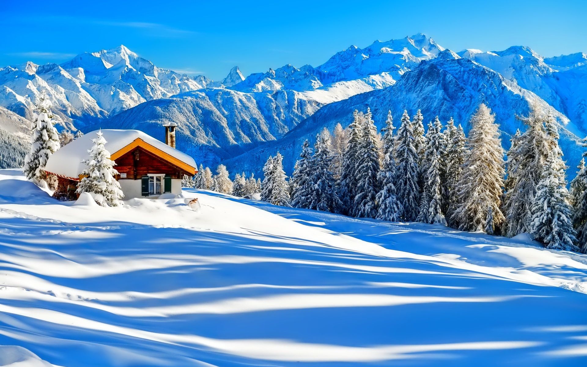 Wallpaper Winter, snow, house, trees, nature, forest, mountains, sky, white 1920x1200 HD Picture, Image