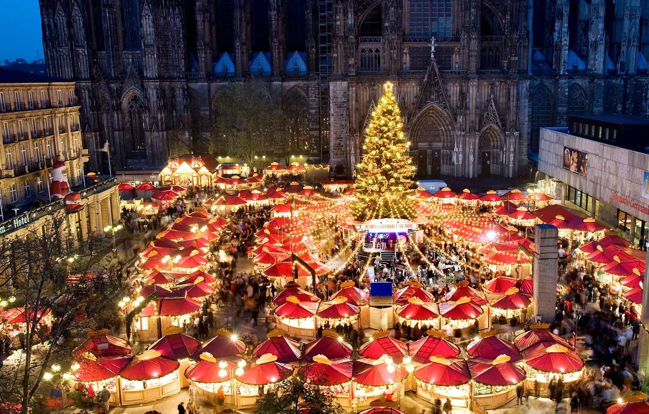 Wallpaper lights, Germany, area, Christmas, Cathedral, fair, Cologne image for desktop, section праздники