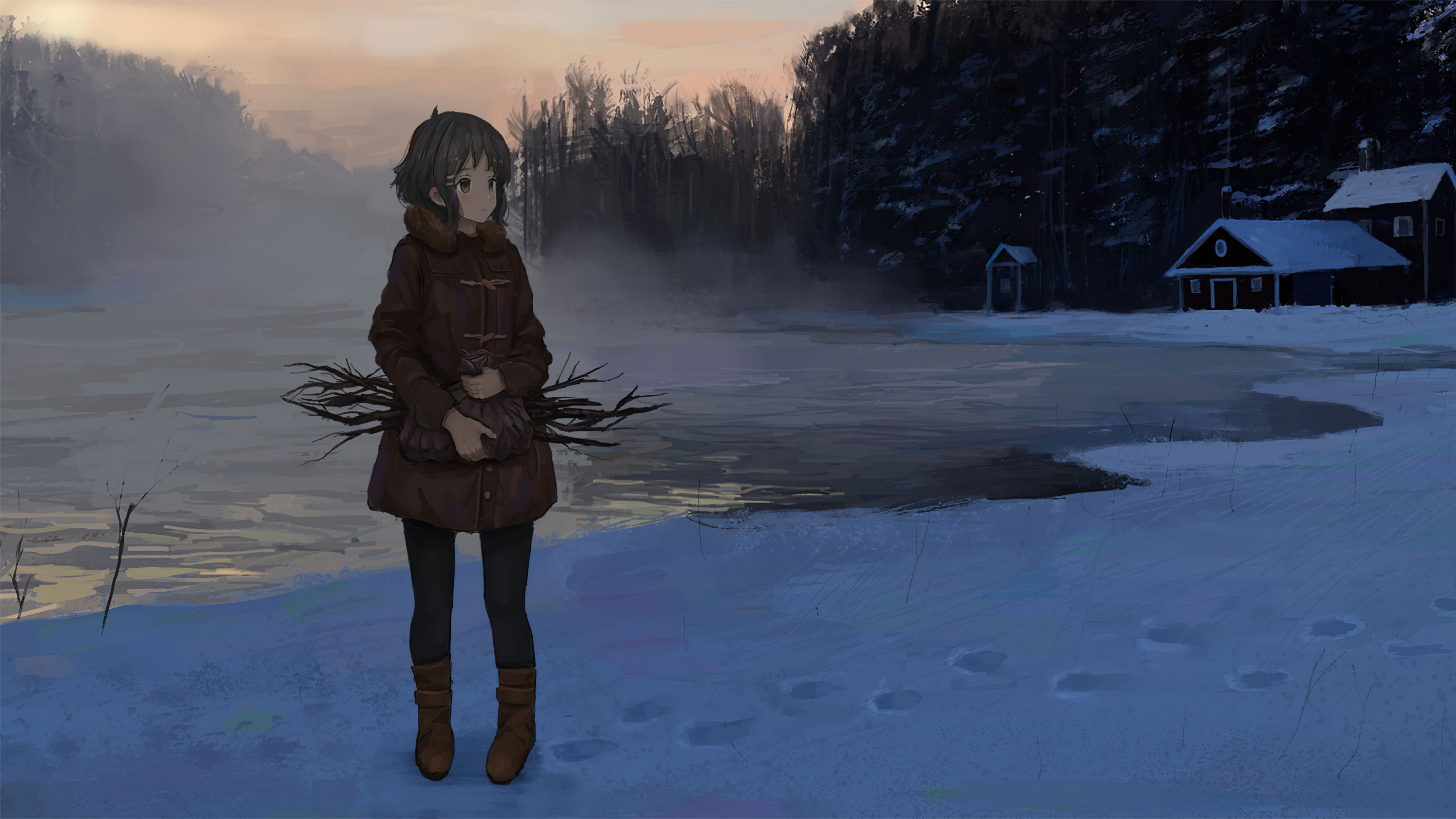 Anime Girl in Winter 5K Wallpaper, HD Anime 4K Wallpaper, Image, Photo and Background