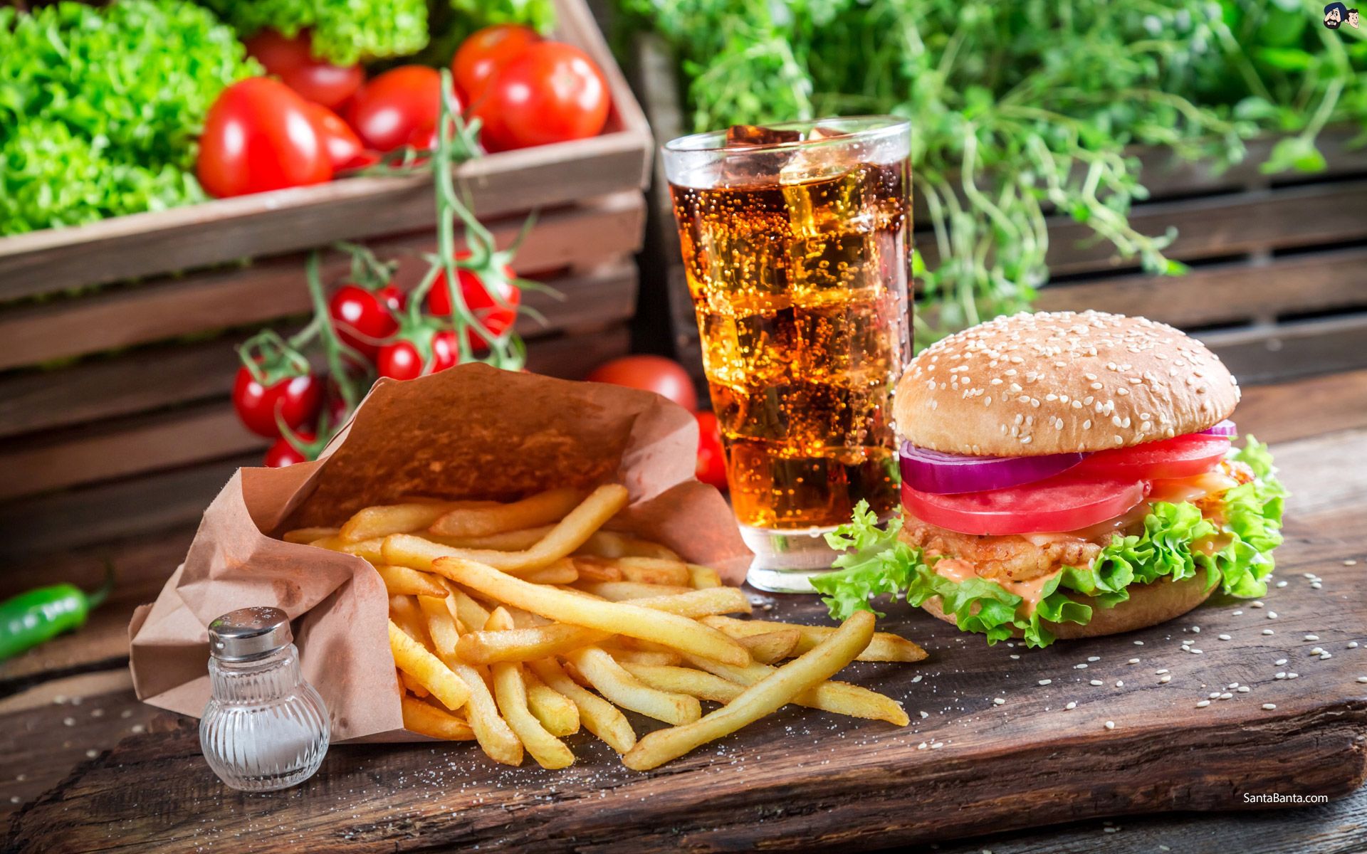 Chicken Burger served with french fries and Coke