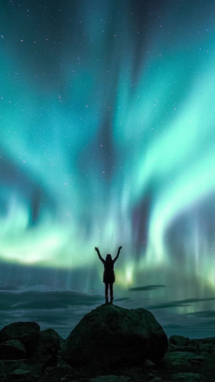 Beautiful Northern Lights, Night, Sky, Girl, Starry 750x1334 IPhone 8 7 6 6S Wallpaper, Background, Picture, Image
