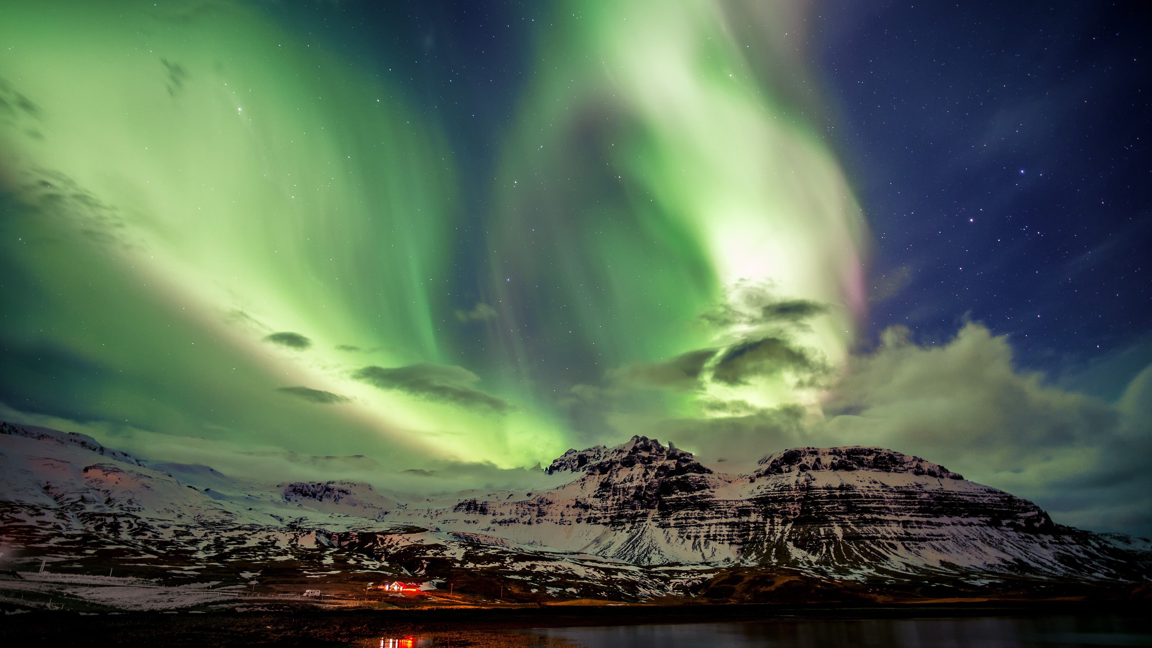 Northern Lights Wallpaper 4K, Aurora Borealis, Iceland, Nature