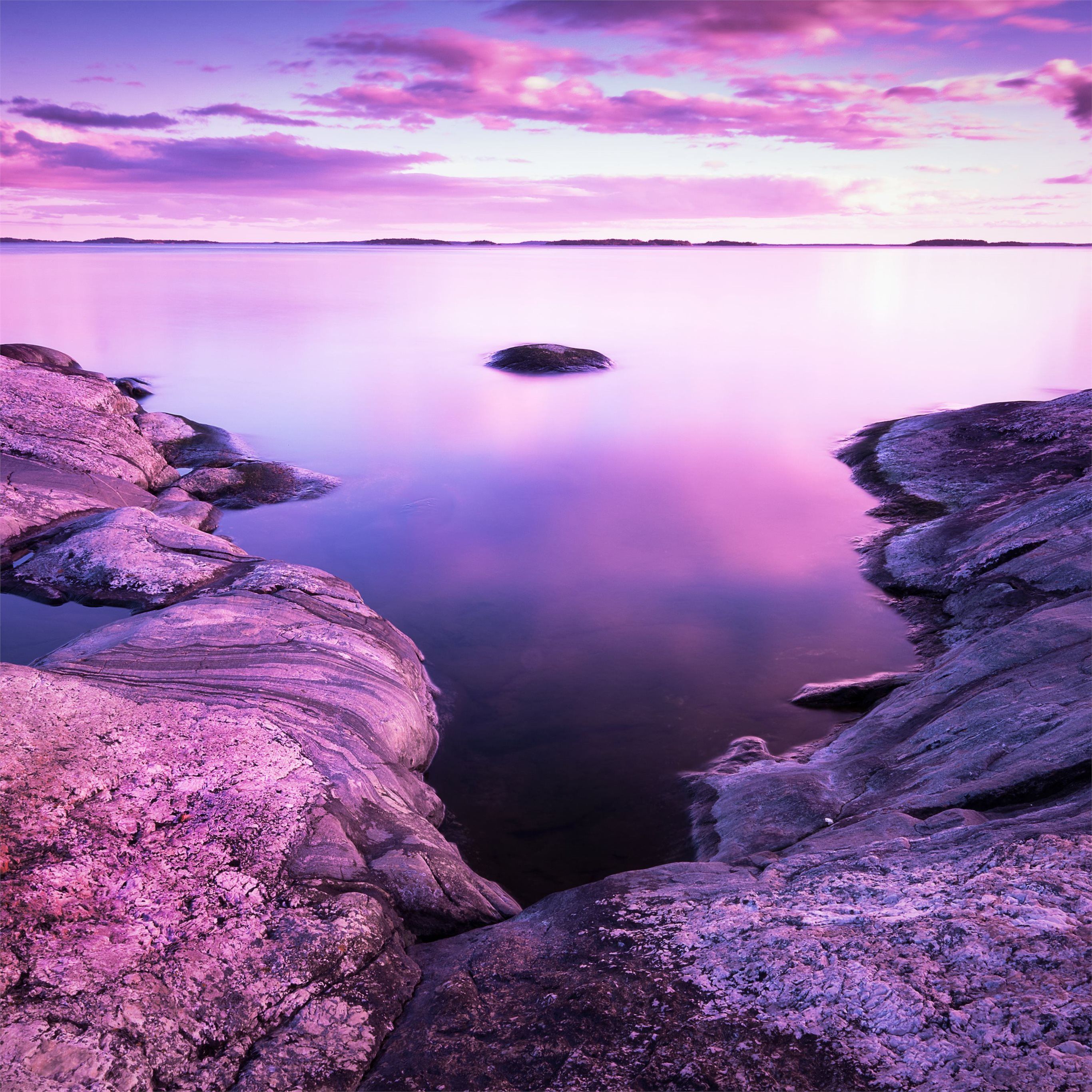rocks pink scenery evening sea 8k iPad Air Wallpaper Free Download