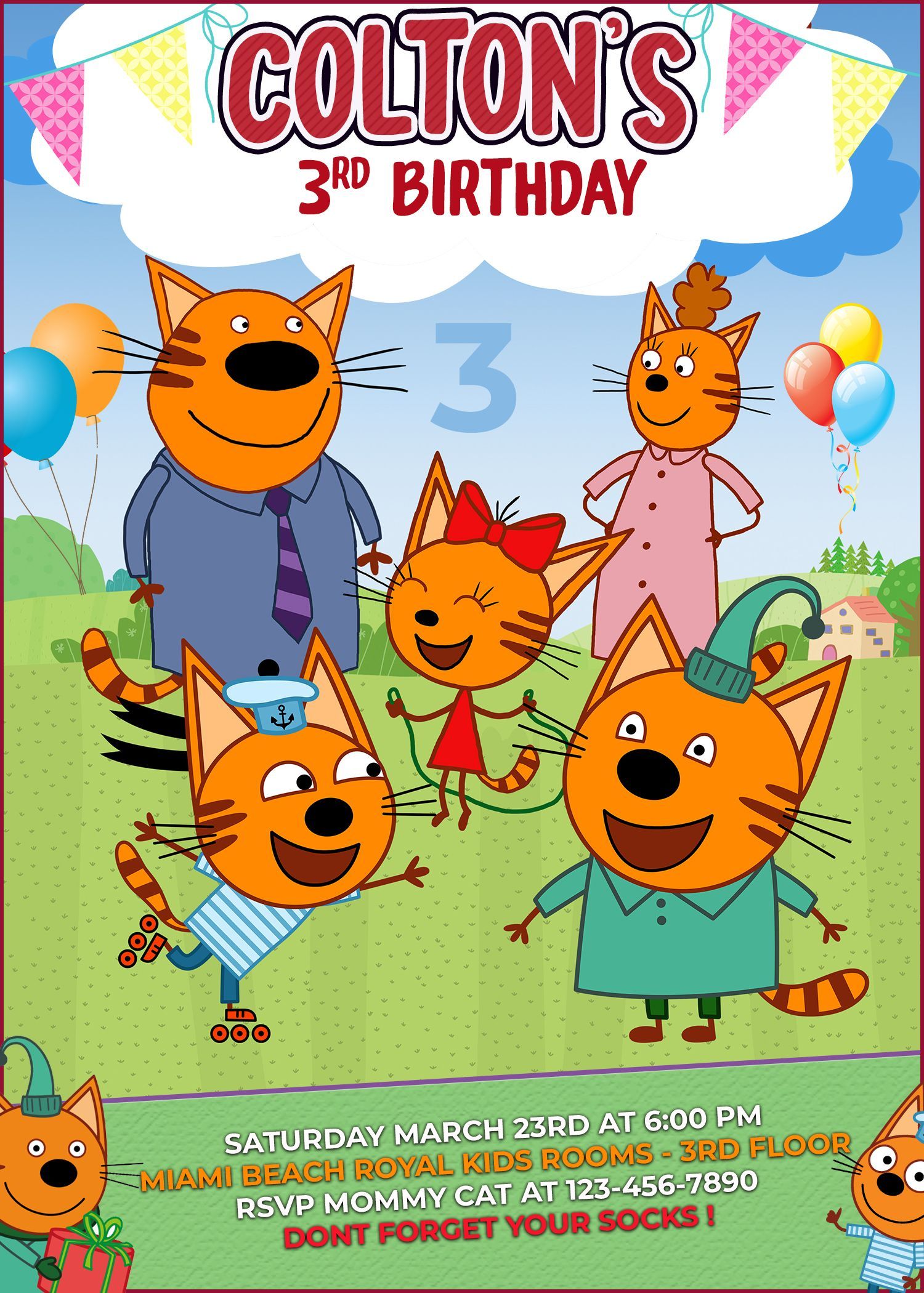 Kid E Cats Cats Birthday Invitation. Cat birthday invitations, Cat birthday greetings, Cat birthday