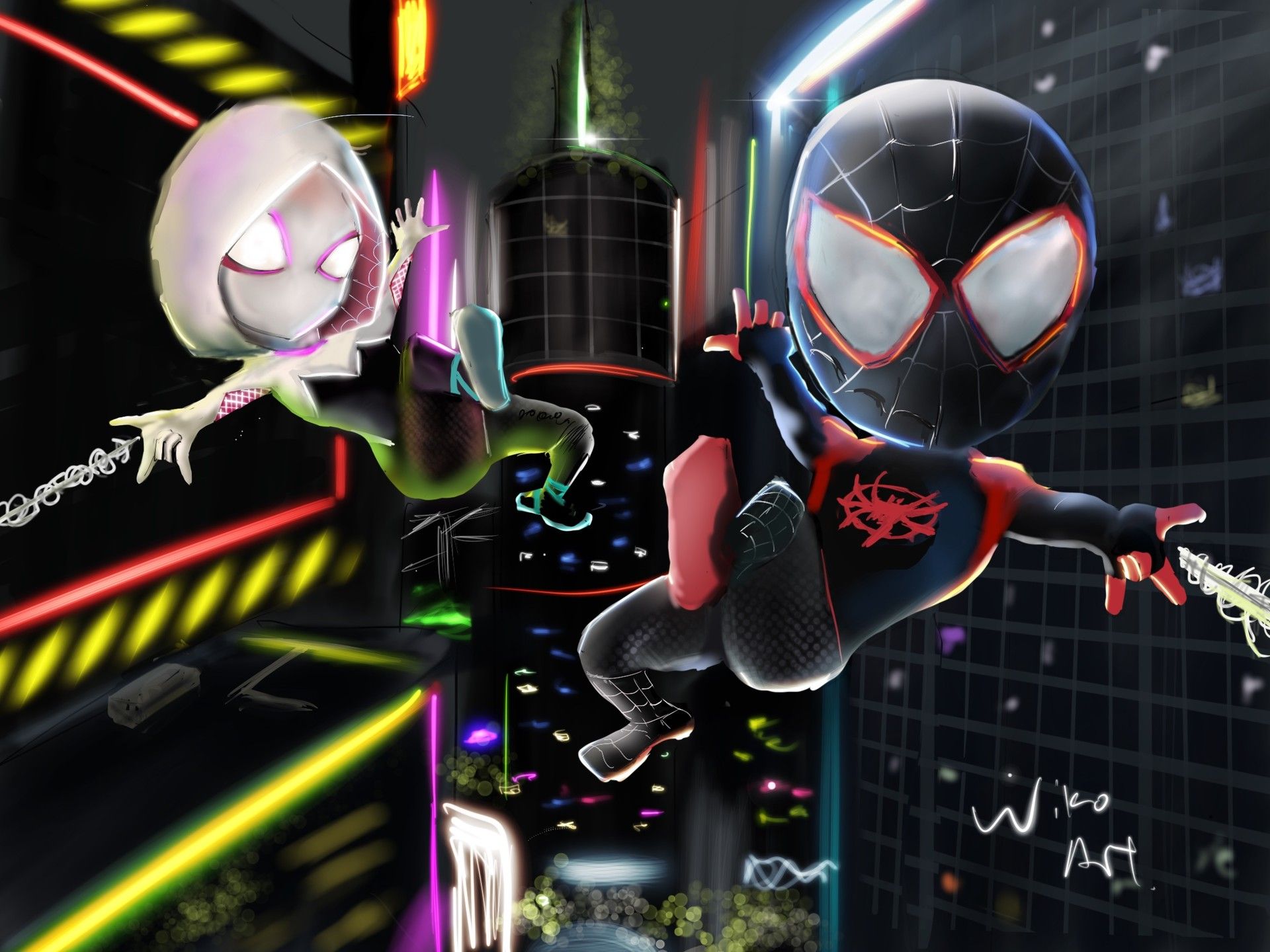 Into The Spiderverse Morales And Gwen Stacy Wallpaper & Background Download