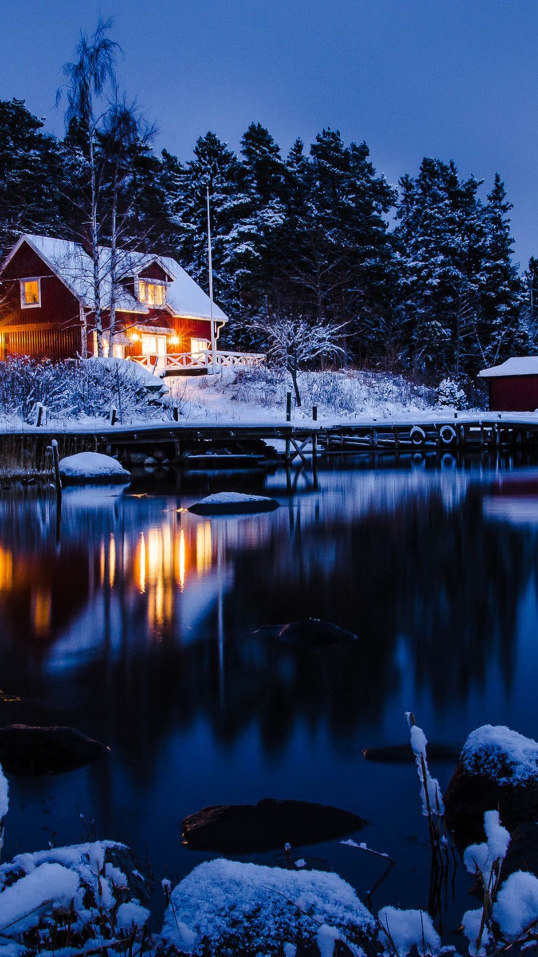 Wallpaper Download 1080x1920 Winter holiday night at the cottage in the mountain. Winter Wallpaper. Seasons. Winter wallpaper, Holiday nights, Mountain wallpaper