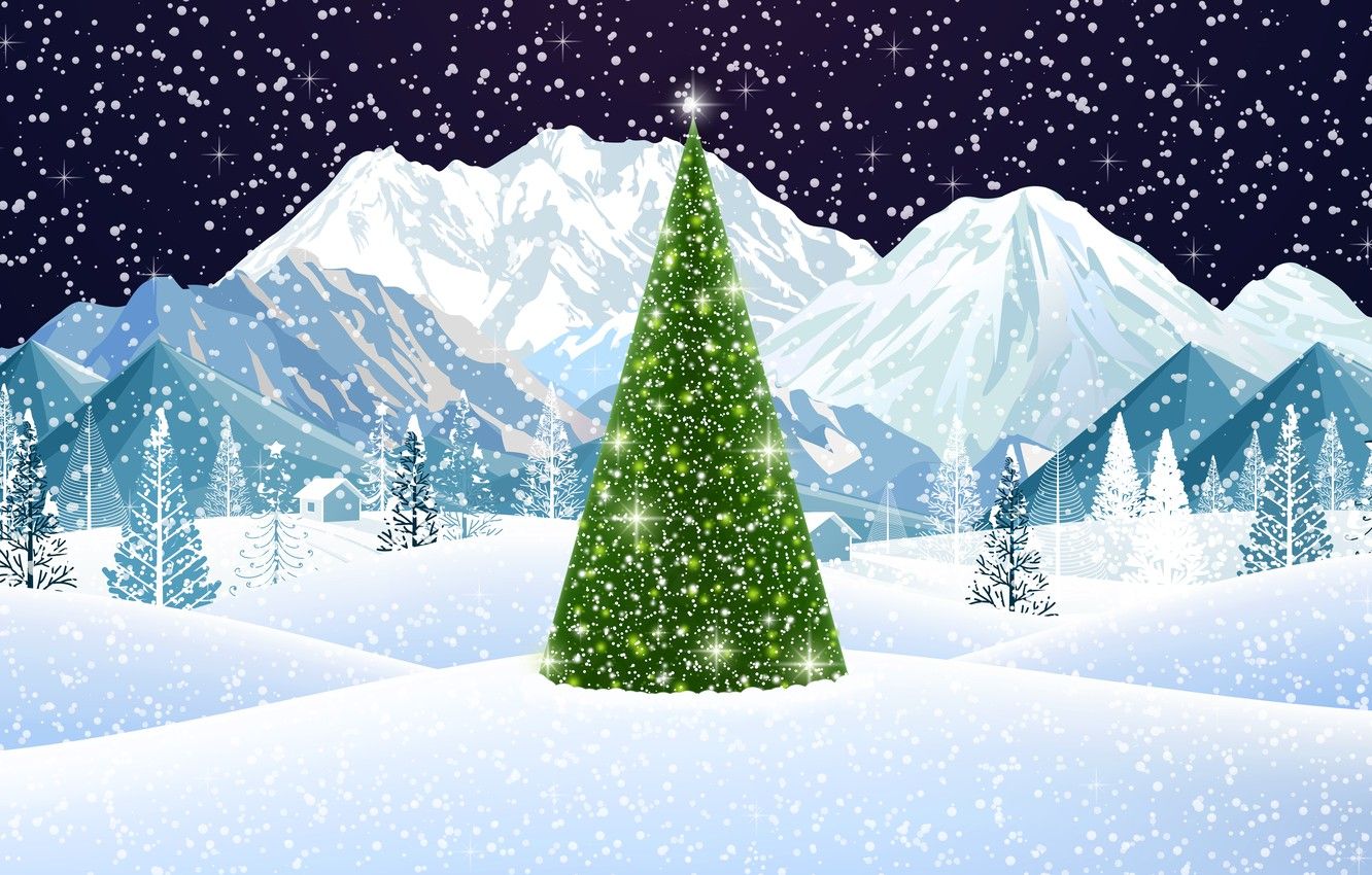 Wallpaper Winter, Mountains, Snow, Christmas, Snowflakes, Background, New year, Holiday, Christmas, Art, Mood, Tree, Snow, New Year, Background, Christmas decorations image for desktop, section новый год