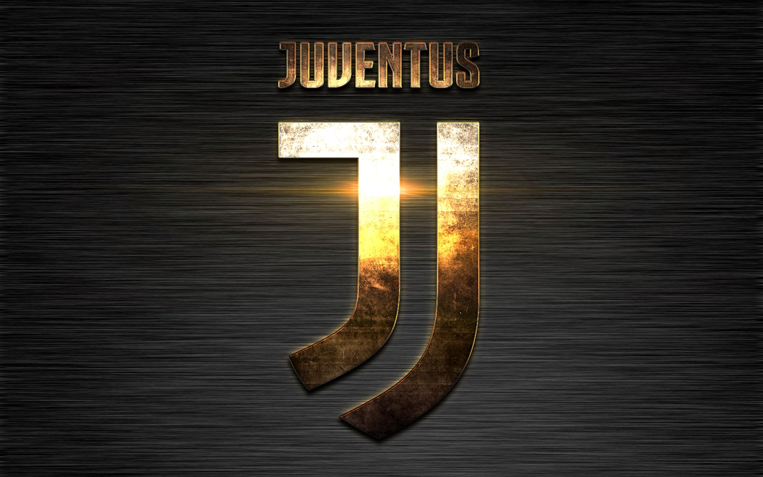 Download wallpaper Juventus FC, gold metal logo, new emblem, Juventus, Italian football club, Turin, Italy, Serie A, football, black metal texture for desktop with resolution 2560x1600. High Quality HD picture wallpaper