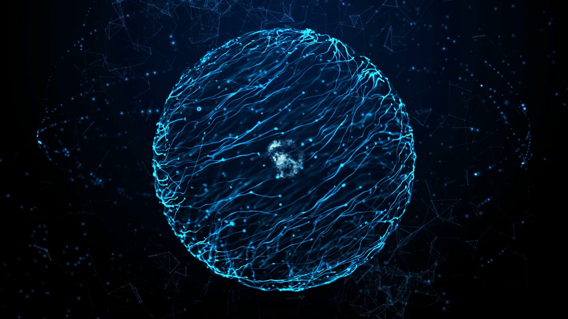 Blue particle energy sphere. Abstract technology, science, engineering and artificial intelligence motion background. Motion Background