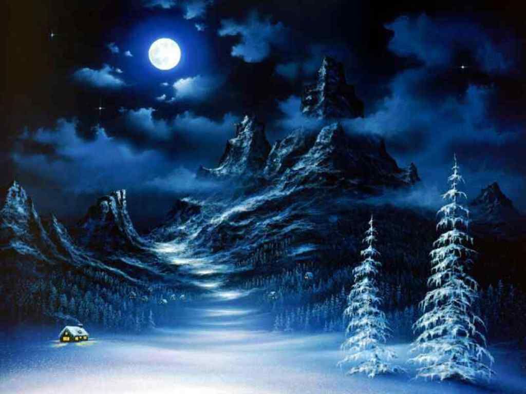 Bob Ross art night oil painting 1024 x 648. Valley of the moon, Bob ross, Bob ross art