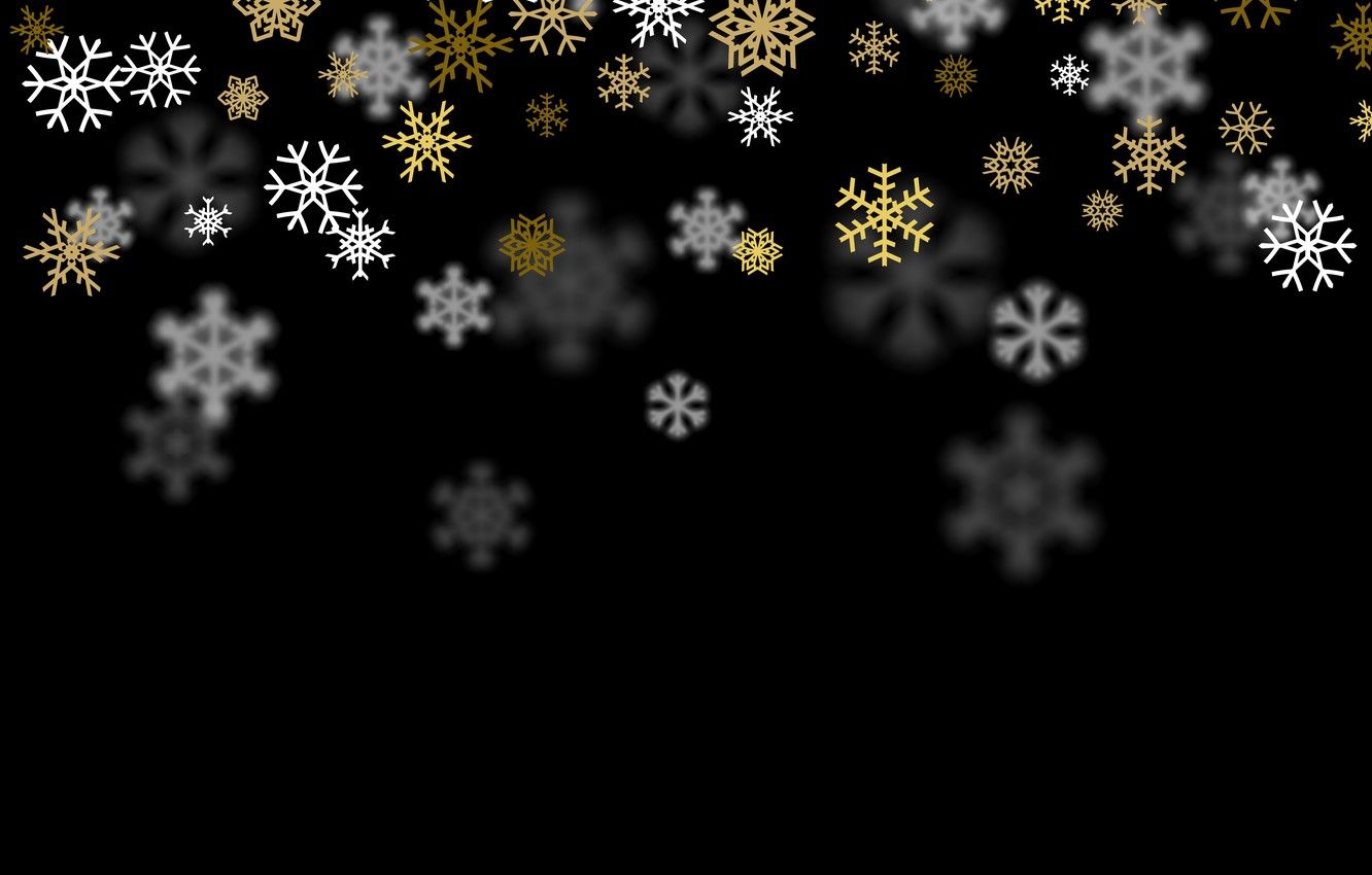 Wallpaper snowflakes, background, black, white, gold image for desktop, section новый год