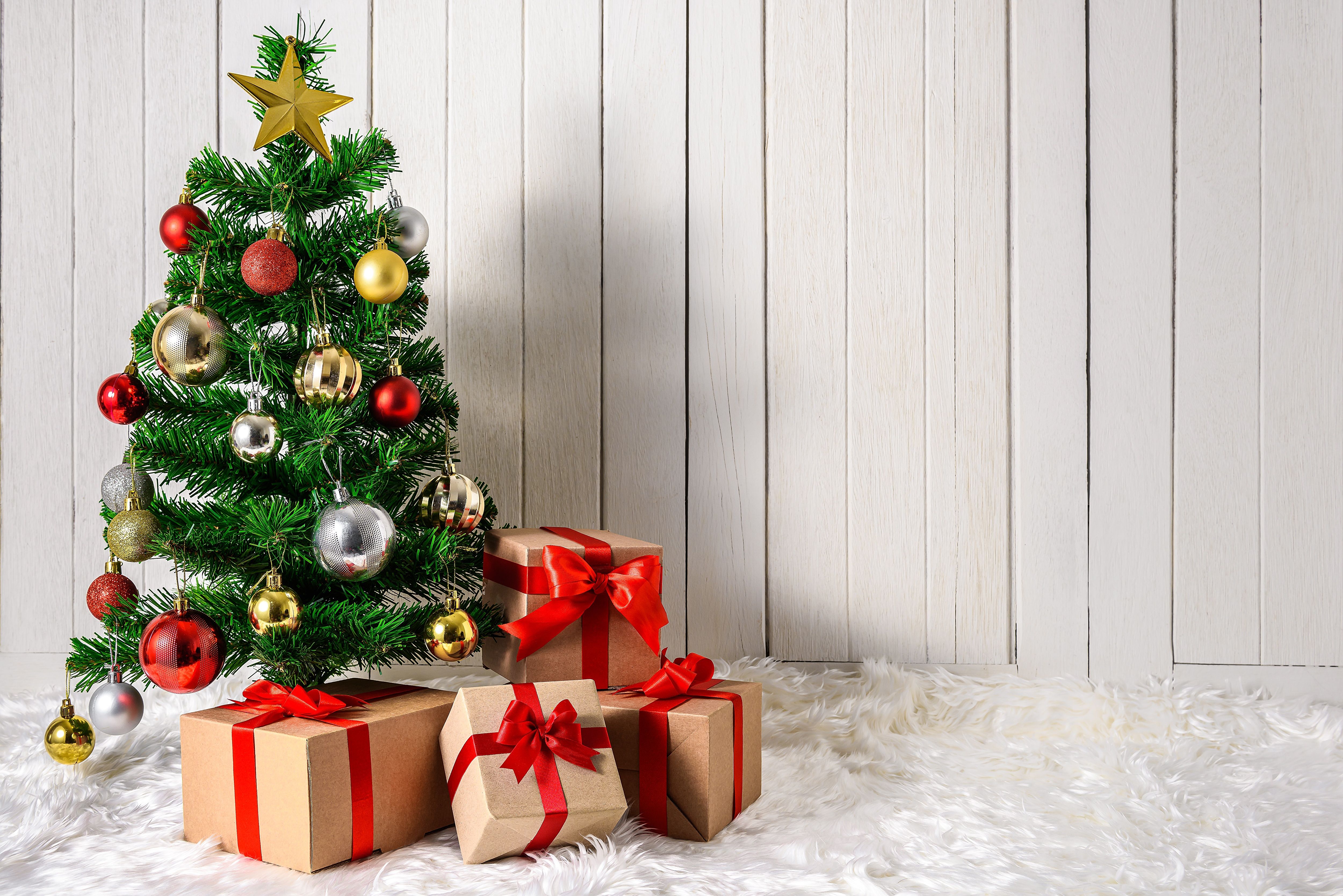 Image Christmas Christmas tree Box Gifts Balls 5000x3337