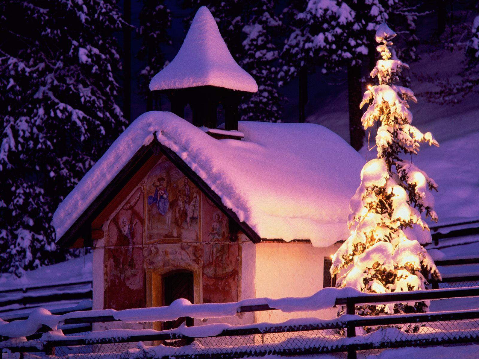 Snowy Church Scenes At Christmas