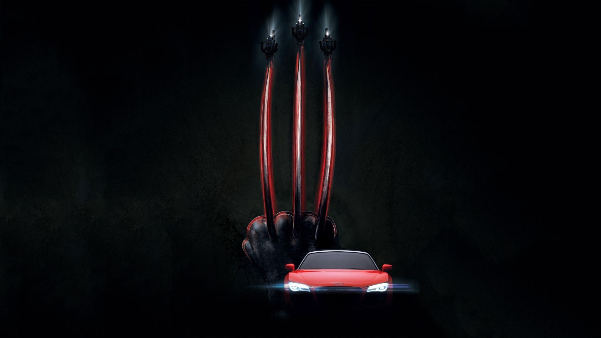 Desktop wallpaper wolverine claws and audi, dark, minimal art, HD image, picture, background, 6e6136