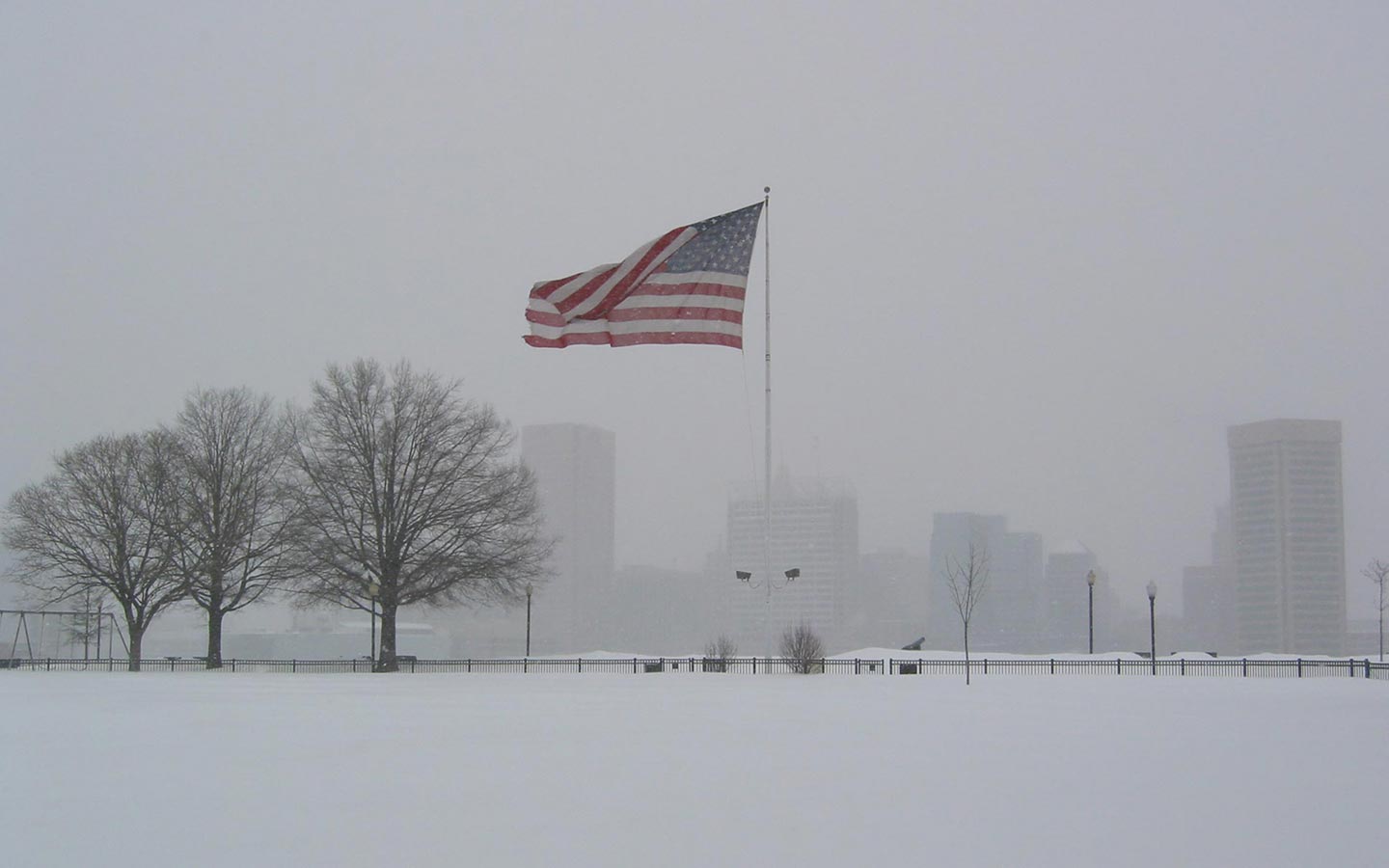 American Flag In Winter