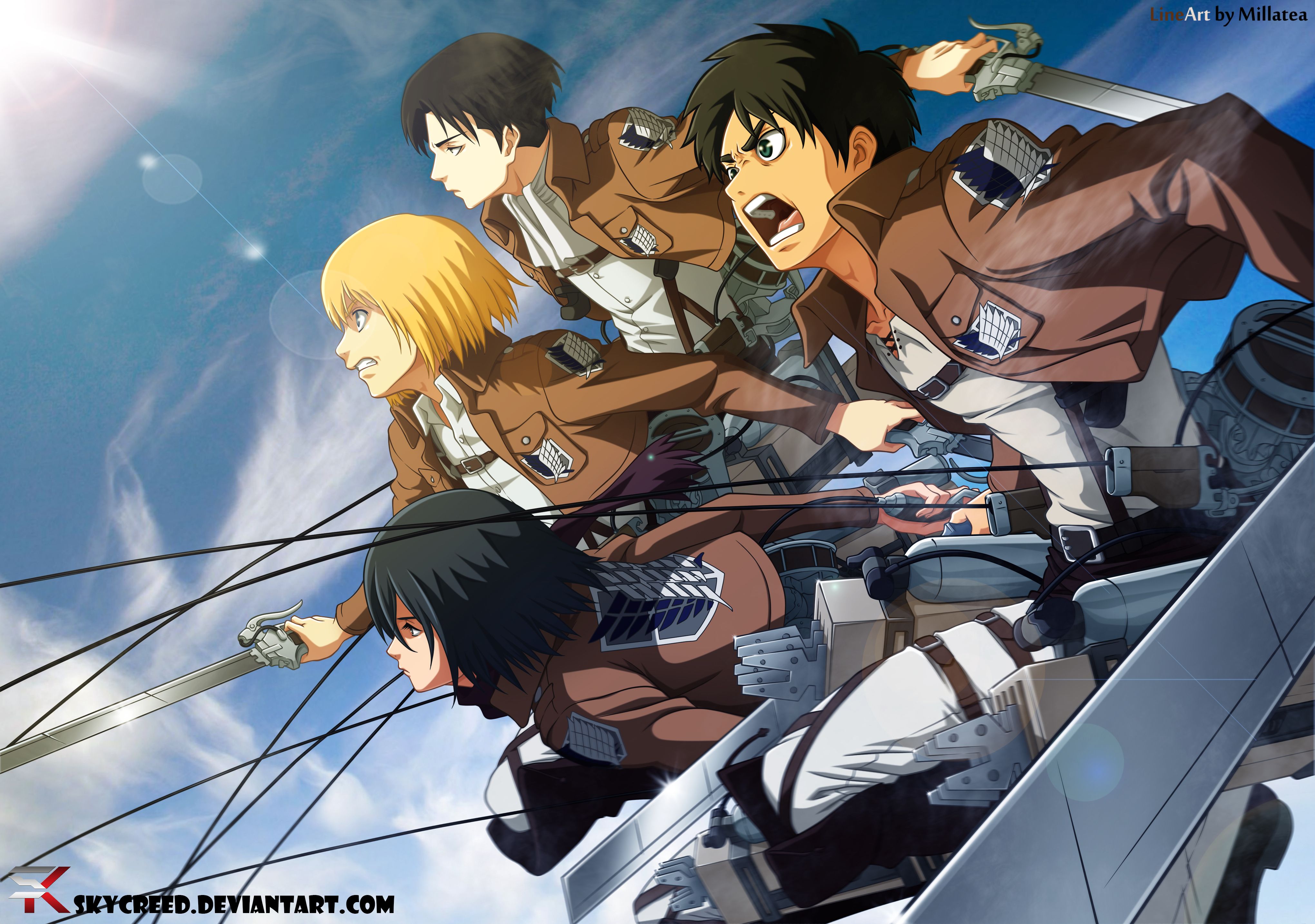 Attack On Titan Eren Mikasa Armin And Levi