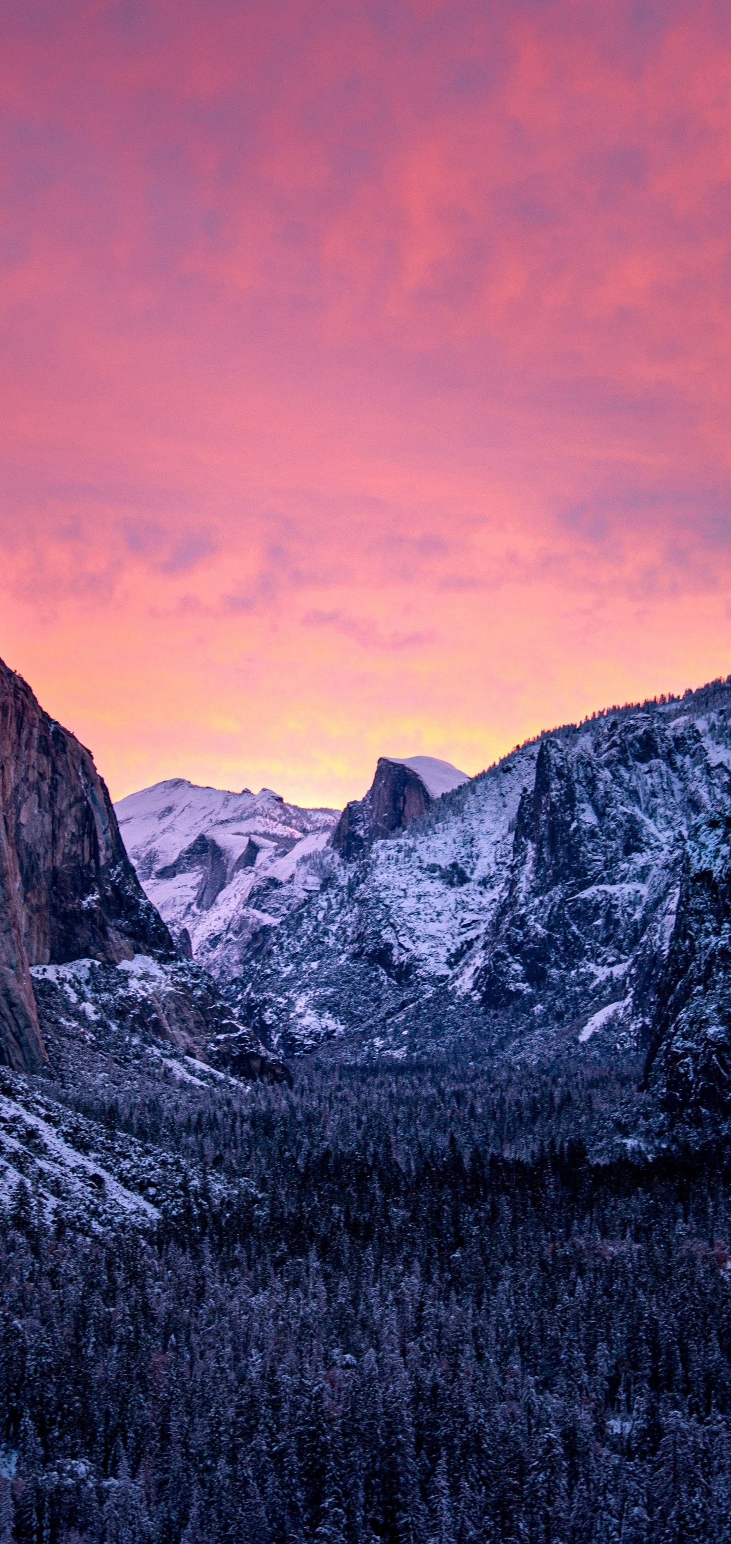 Download 1440x3040 Yosemite National Park, Sunset, Mountains, Snow, Winter Wallpaper for Samsung Galaxy Note Plus & S10 Plus