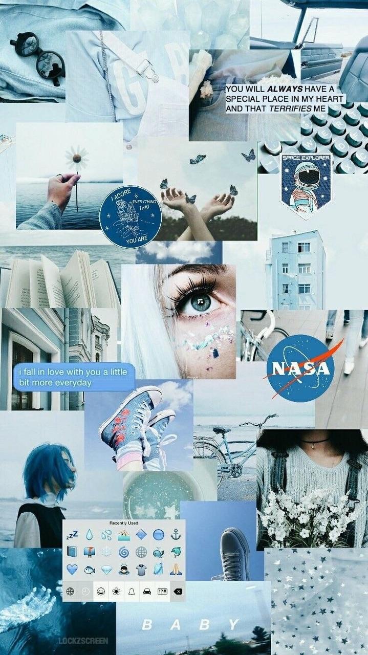 Lock Screen Blue Collage Wallpaper
