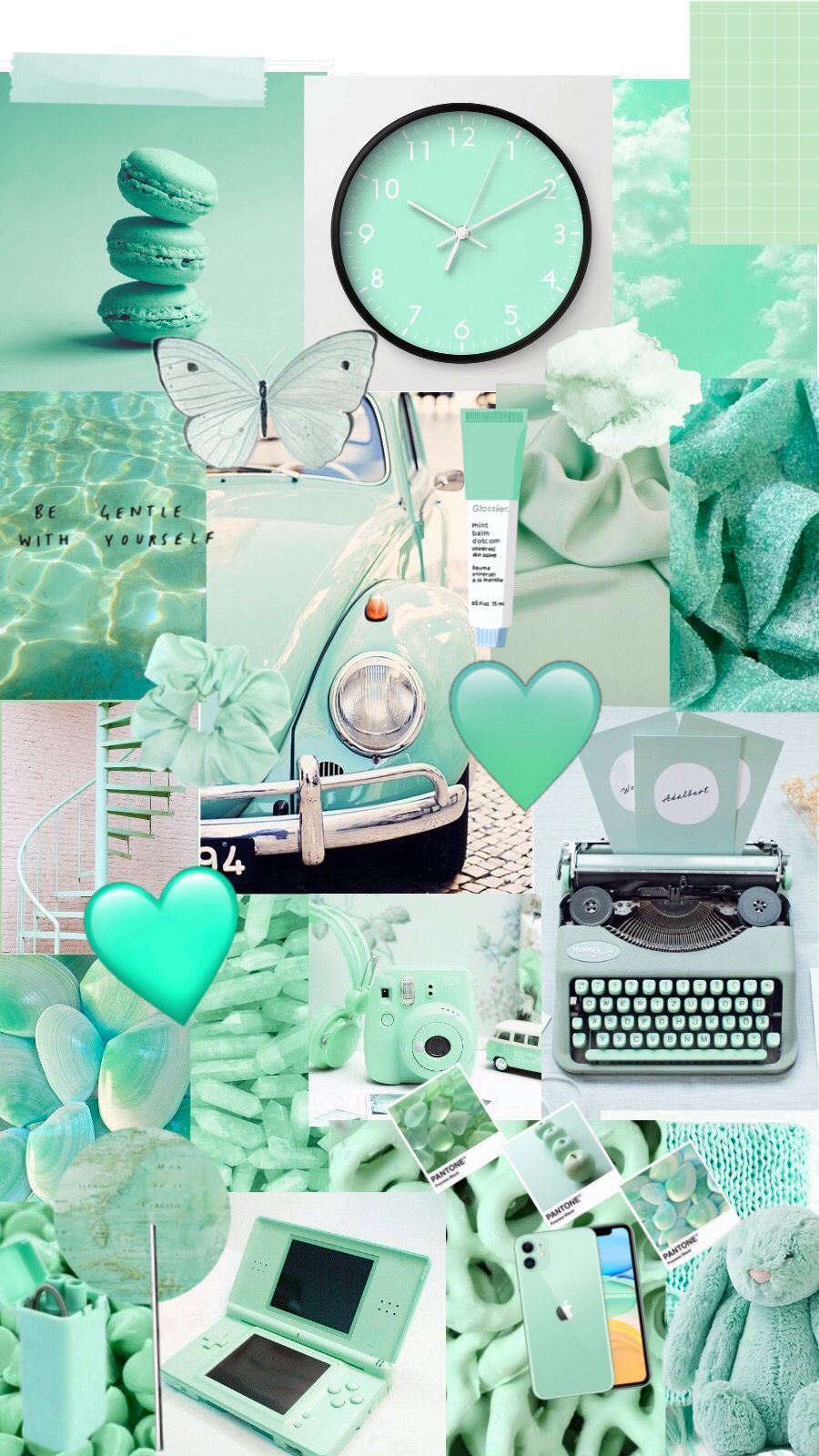 Mint green pastel collage wallpaper. Mint green aesthetic, Mint green wallpaper, iPhone wallpaper tumblr aesthetic