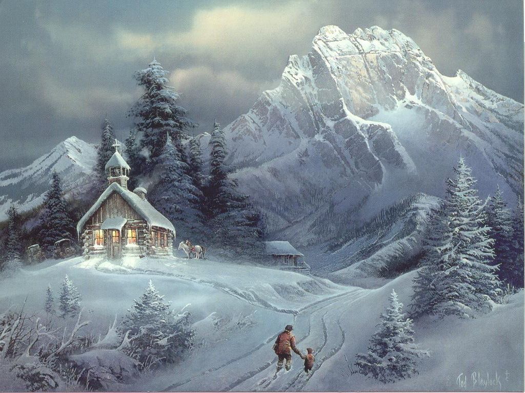 Paintings Wallpaper Winter Snow Widescreen Wallpaper Winter. Christmas scenery, Winter scenery, Christmas screen savers