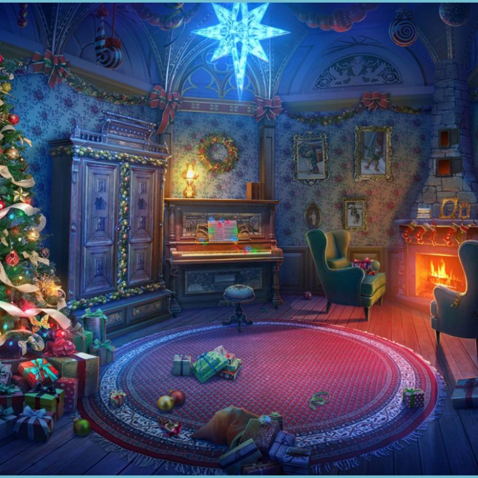 Cozy atmosphere of Santa's house is in danger! Only you can save christmas background