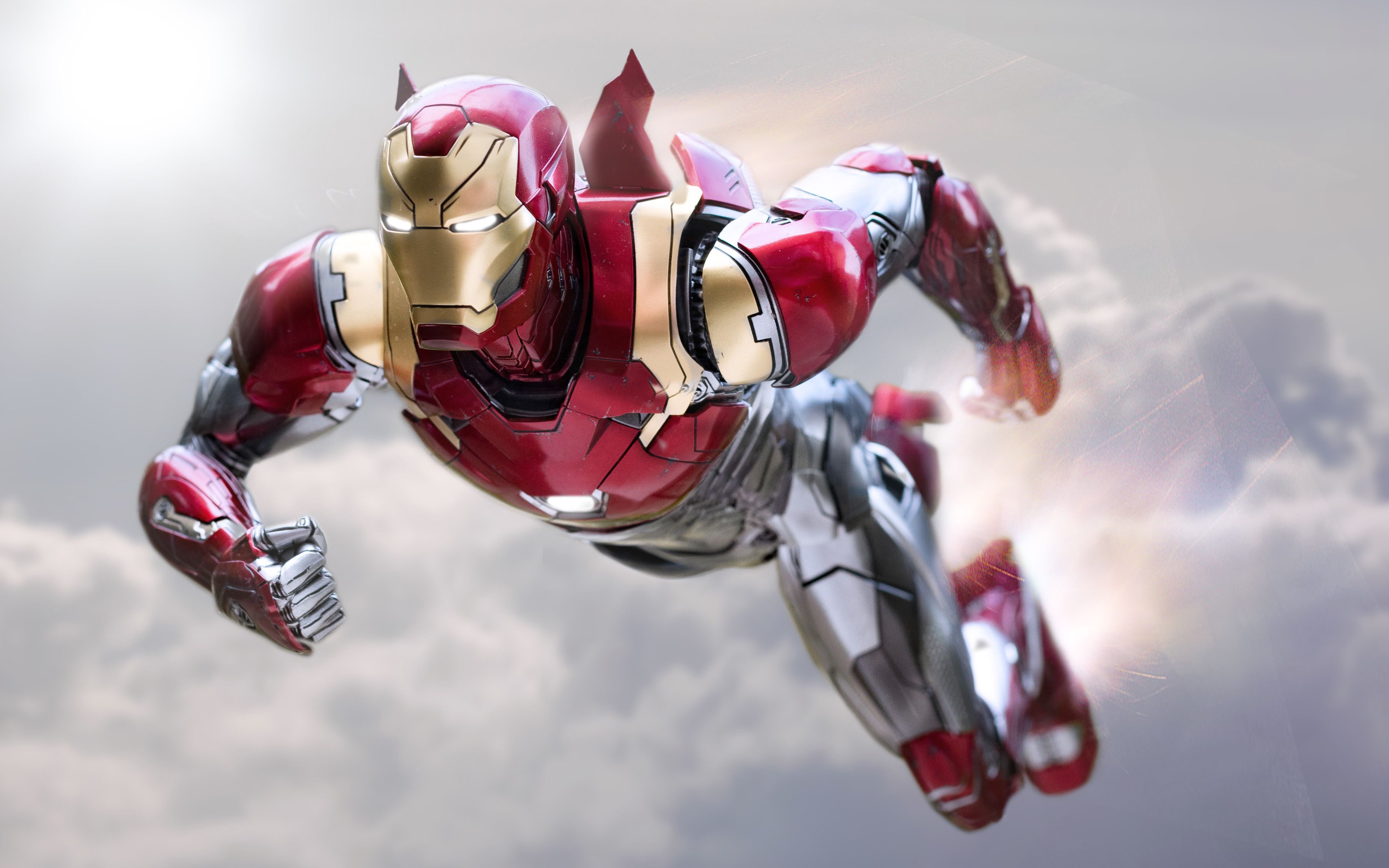 Download wallpaper Flying IronMan, 4k, sky, IronMan in New Suit superheroes, DC Comics, Iron Man, IronMan for desktop with resolution 3840x2400. High Quality HD picture wallpaper