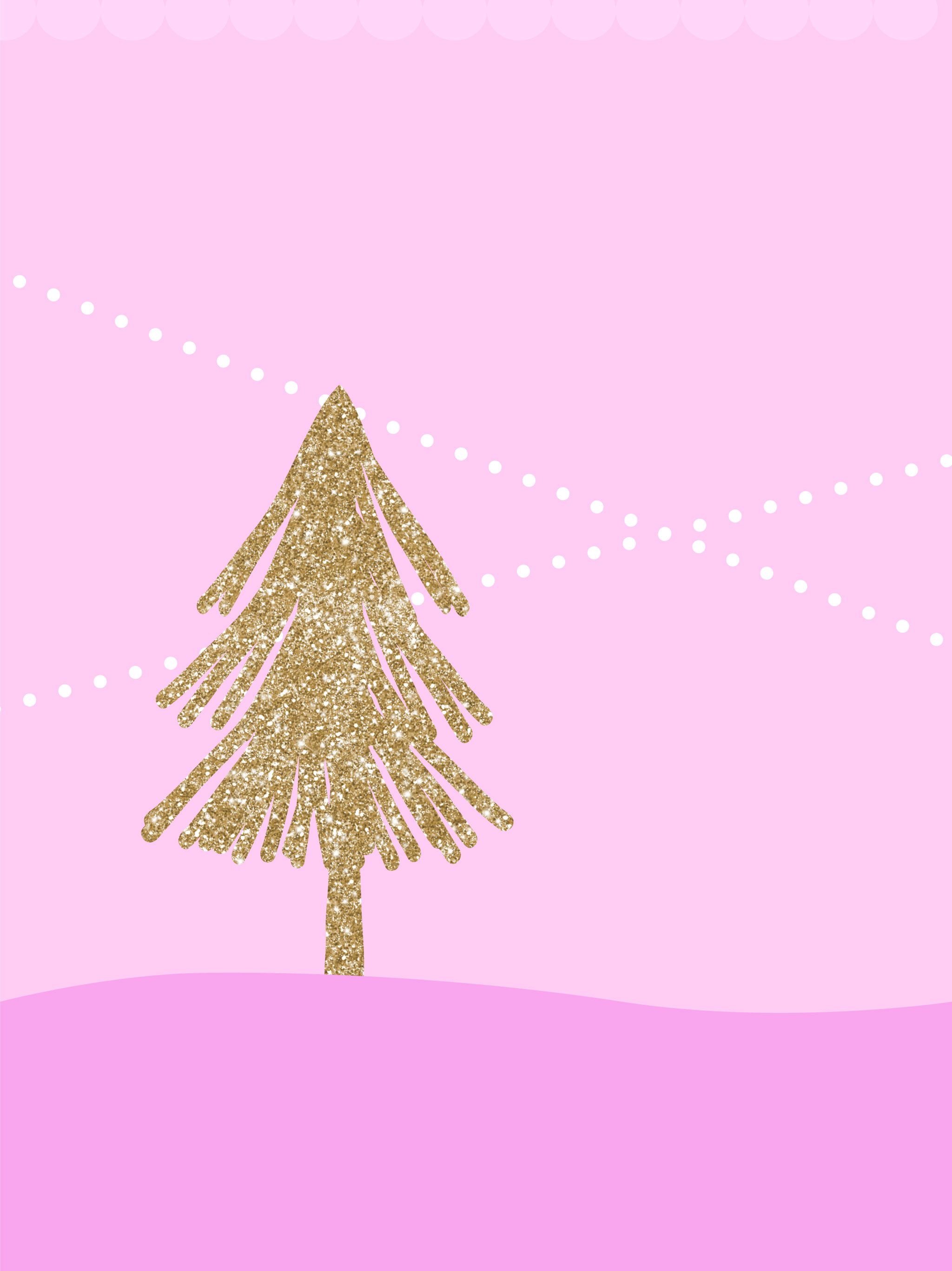 Digital Christmas Wallpaper: Glittery Christmas Tree Pink Fantasia