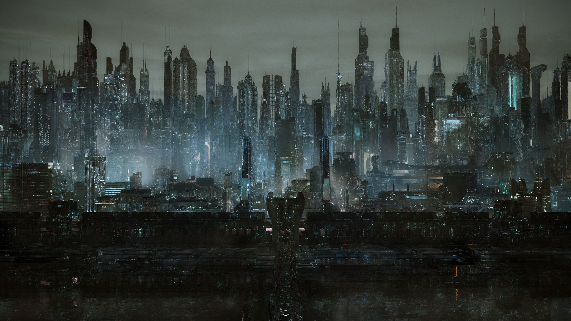 #Dark City, #futuristic, #cyber city, wallpaper