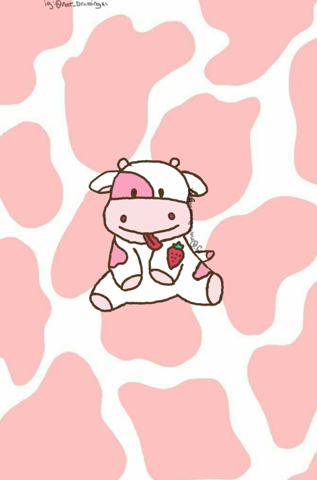 Nat_drawingxx on IG made this strawberry cow. Cow wallpaper, Cute canvas paintings, Pink cow