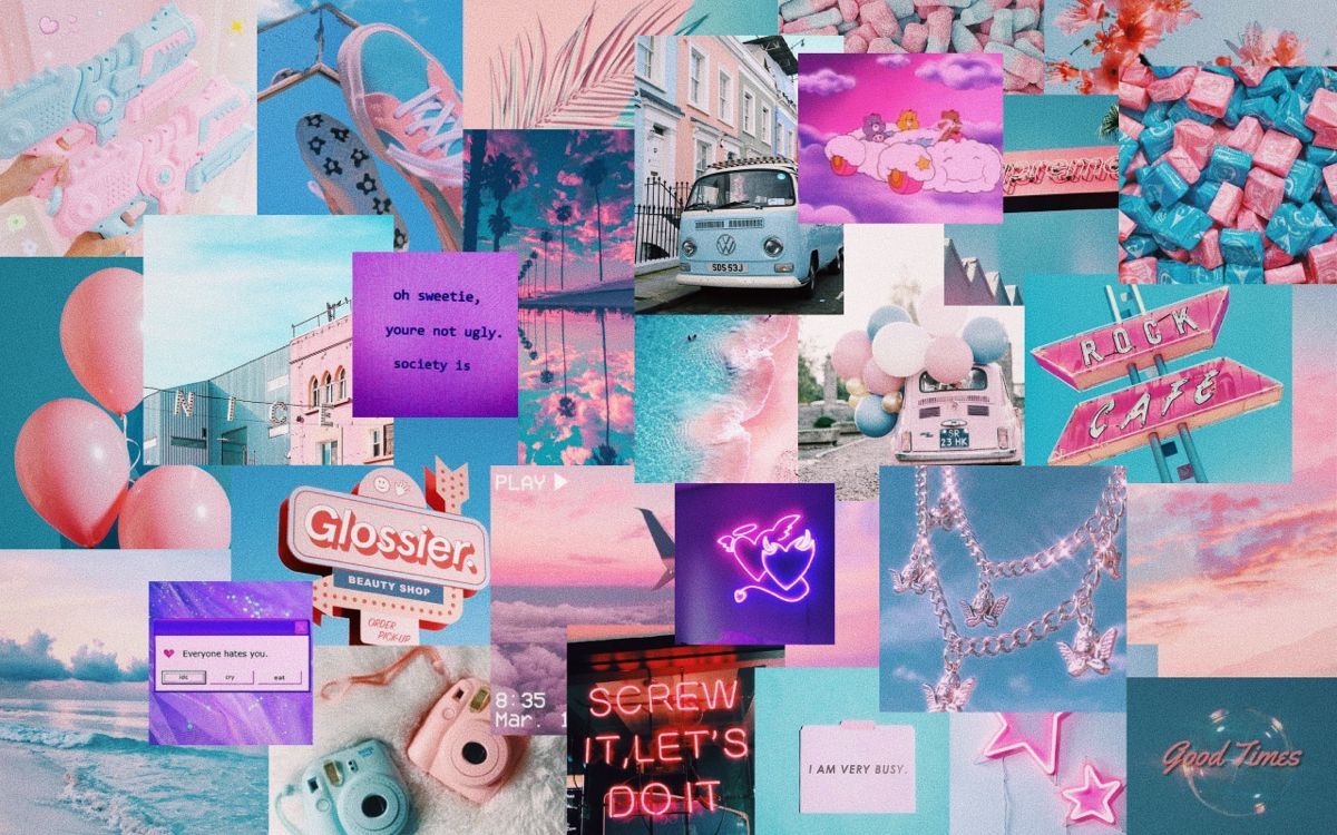 Blue Aesthetic Collage Laptop Background