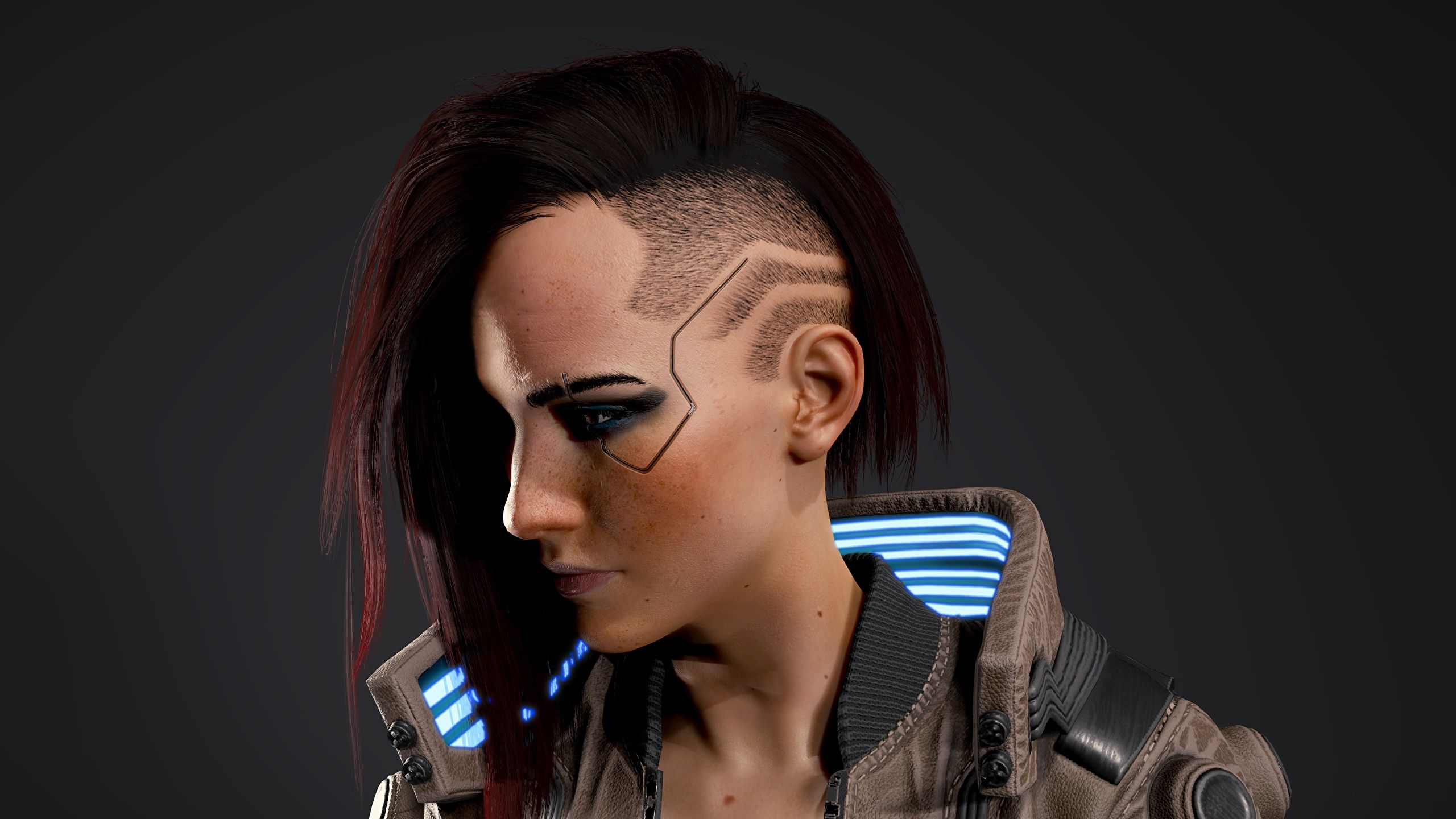 Picture Cyberpunk 2077 Cyborg haircut Face Hair young 2560x1440