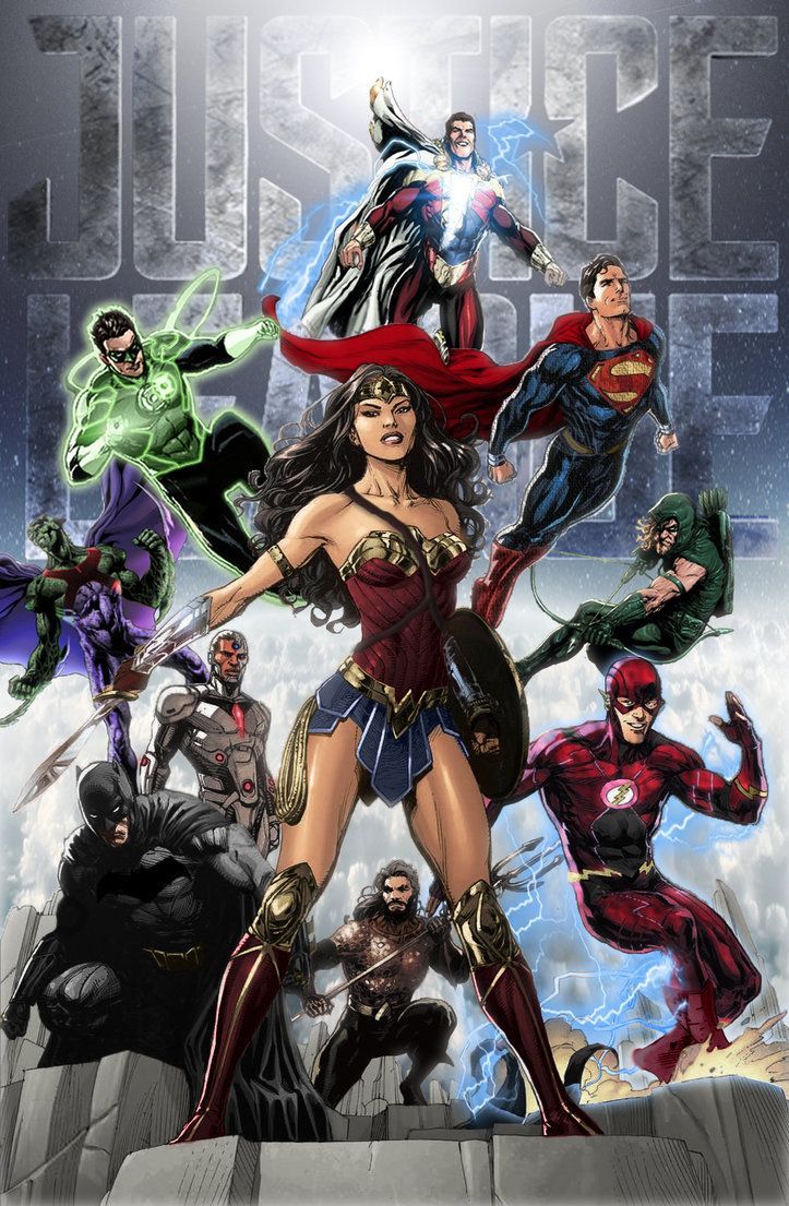 Justice League DCEU by zg01man Some new additions of Shazam, Green Arrow, and Martian Manhunter. Dc comics characters, Comics, Dc comics art