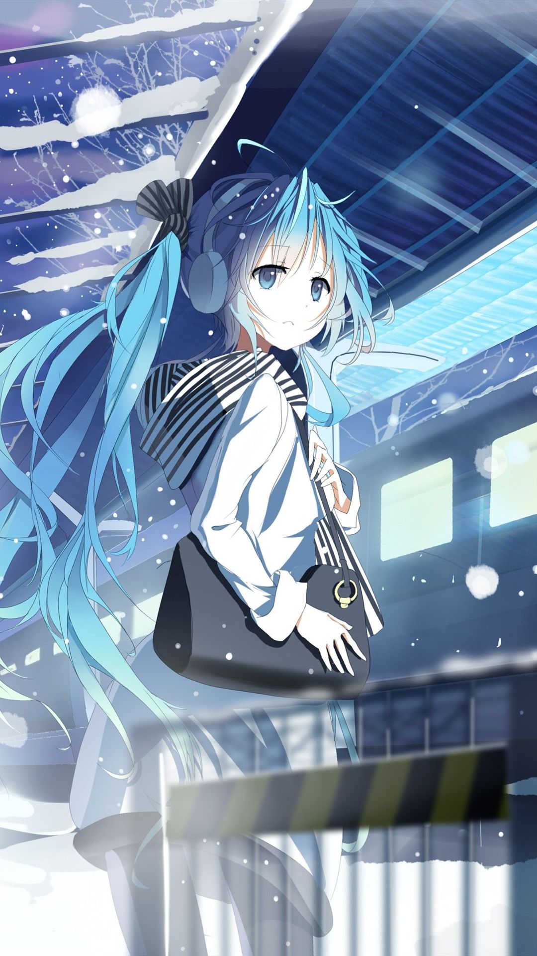 Wallpaper Blue hair anime girl, Hatsune Miku, train, station 2880x1800 HD Picture, Image