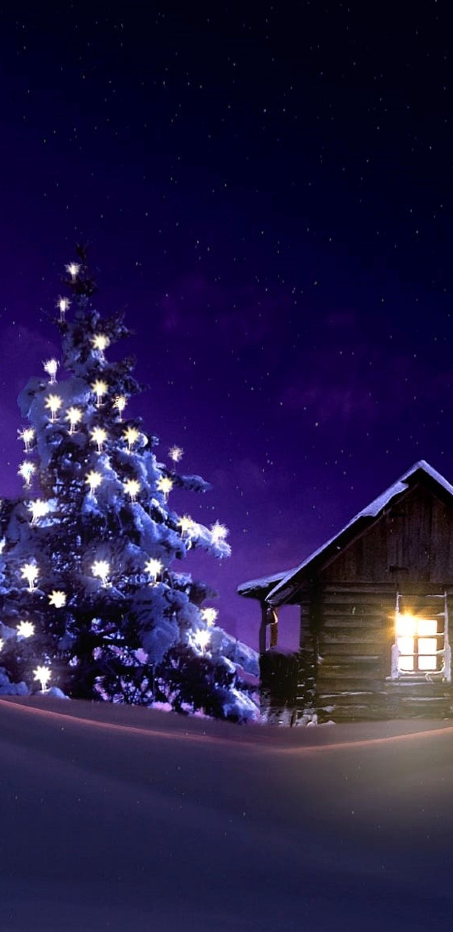 Christmas Lighted Tree Outside Winter Cabin Samsung Galaxy Note S S SQHD Wallpaper, HD Holidays 4K Wallpaper, Image, Photo and Background