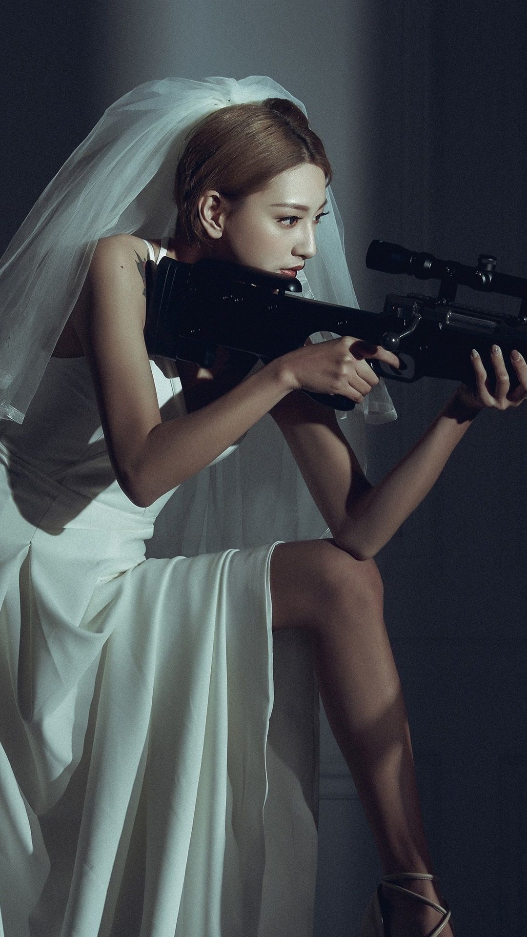 Wallpaper Asian girl, bride, sniper, rifle 3840x2160 UHD 4K Picture, Image