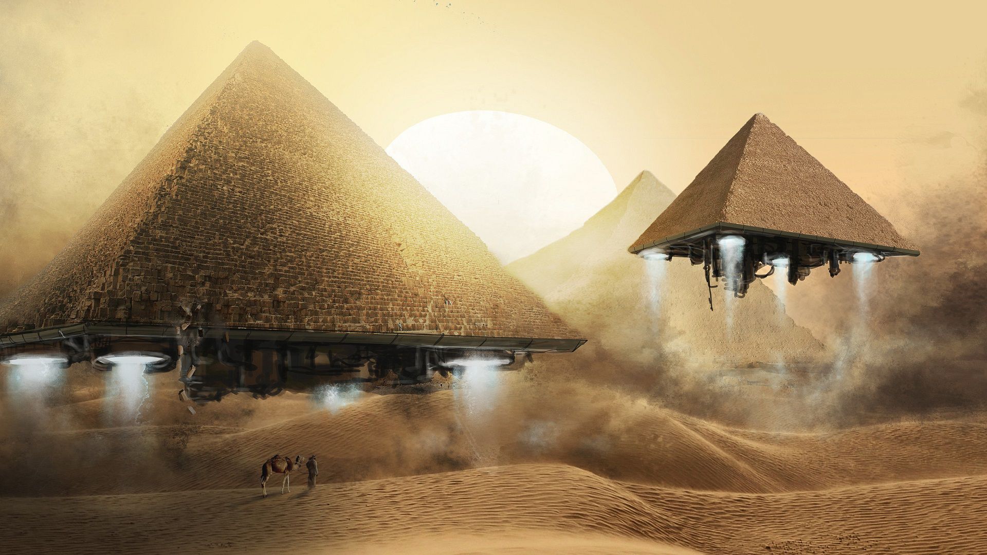 Alien Spaceship Pyramides HD Wallpaperx1080