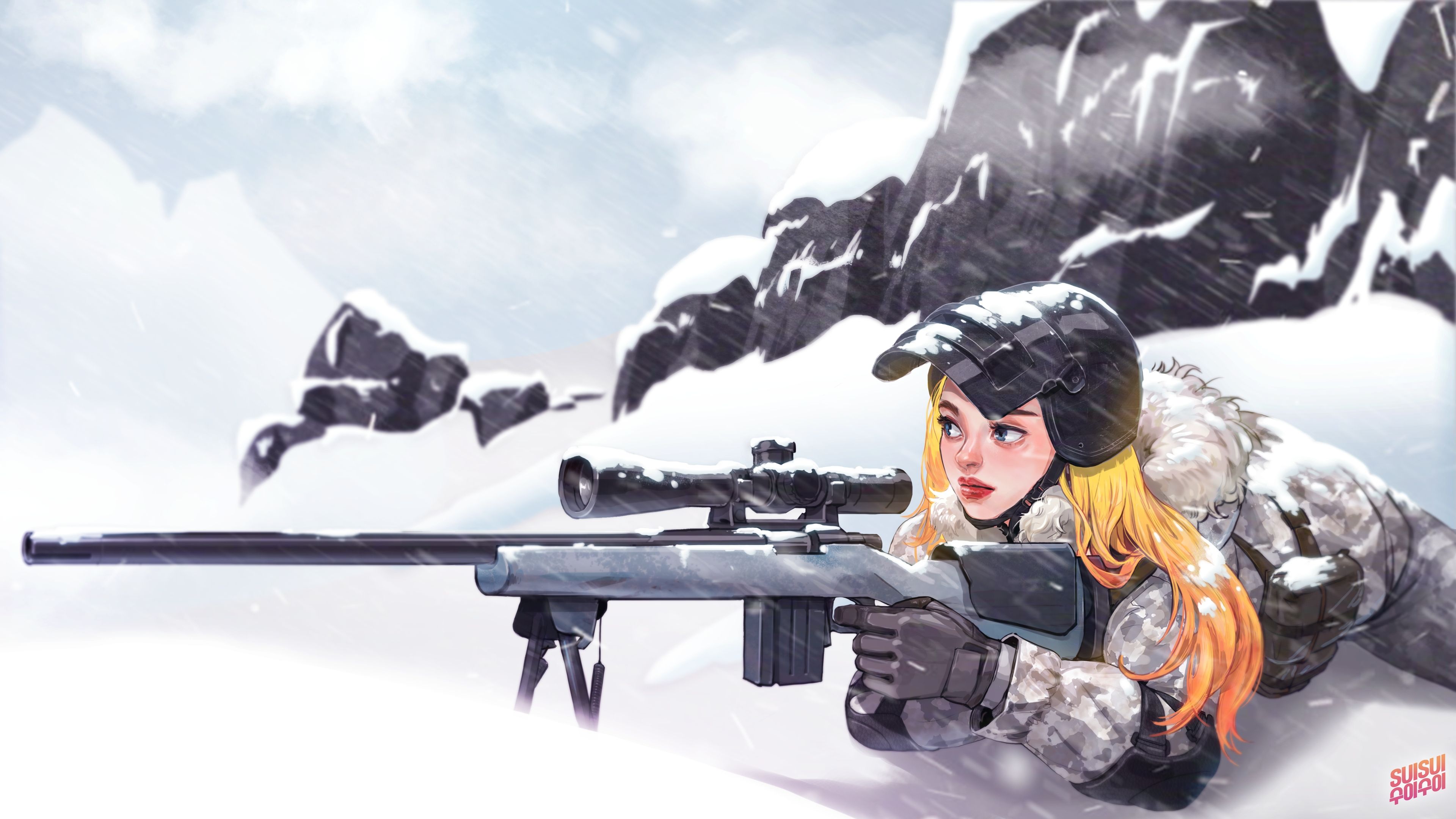 PUBG PlayerUnknown's Battlegrounds Girl Sniper 4K Wallpaper PlayerUnknown's Battlegrounds (PUBG) 4k wallpaper. Sniper girl, Illustration, Art