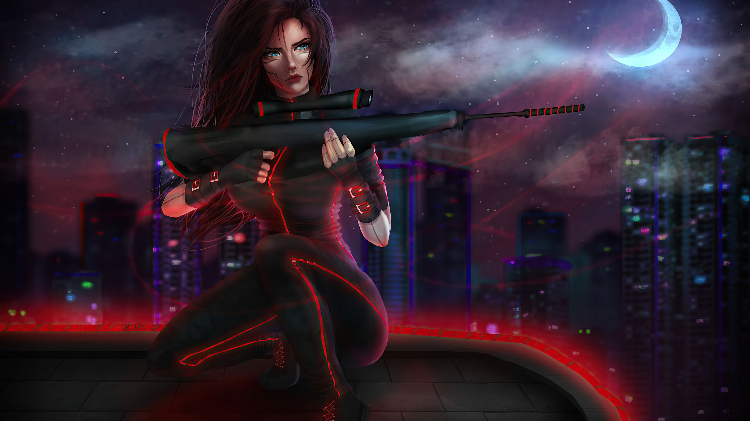 Cyberpunk Sniper Girl 4k 1440P Resolution HD 4k Wallpaper, Image, Background, Photo and Picture