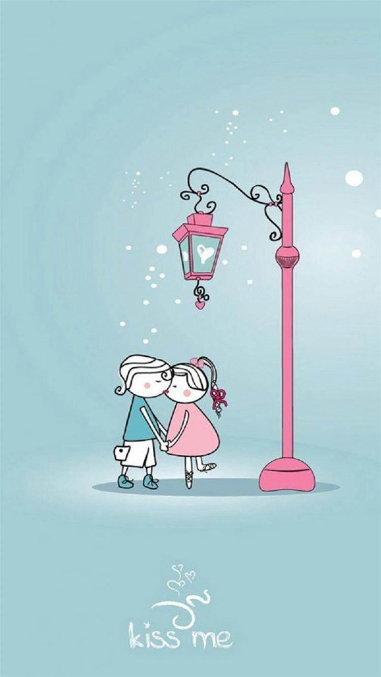 Anime Cartoon Sweet Lover Couple Kissing Winter Street Light iPhone 8 Wallpaper Free Download