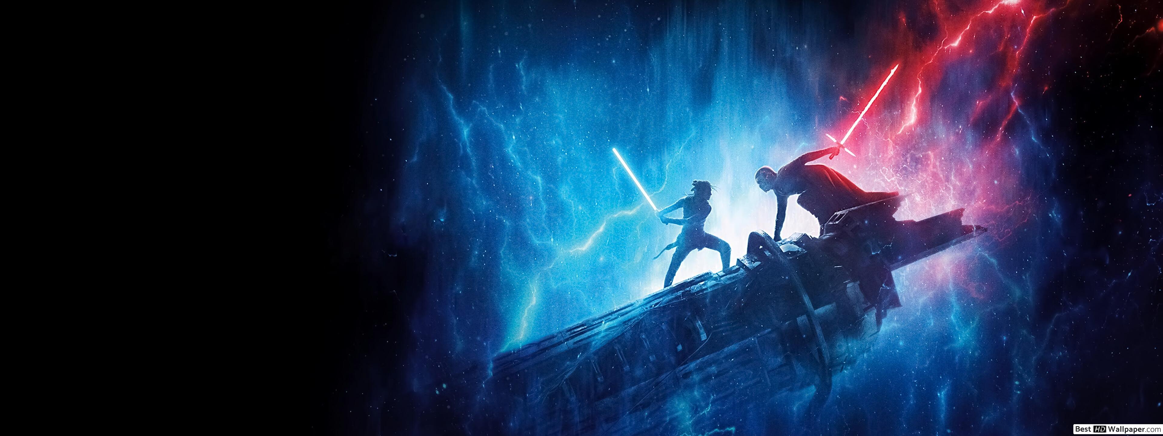 Star wars, Rey's blue lightsaber vs, Kylo Ren's red lightsaber HD wallpaper download