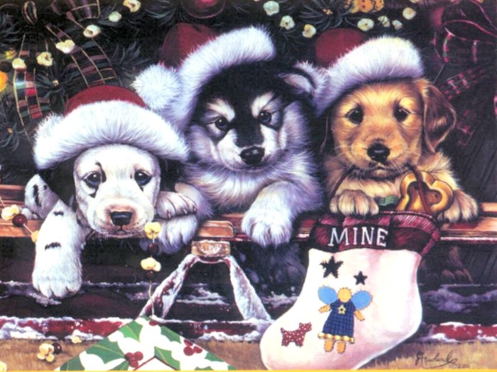 Cartoon Cute Christmas Dog Wallpaper