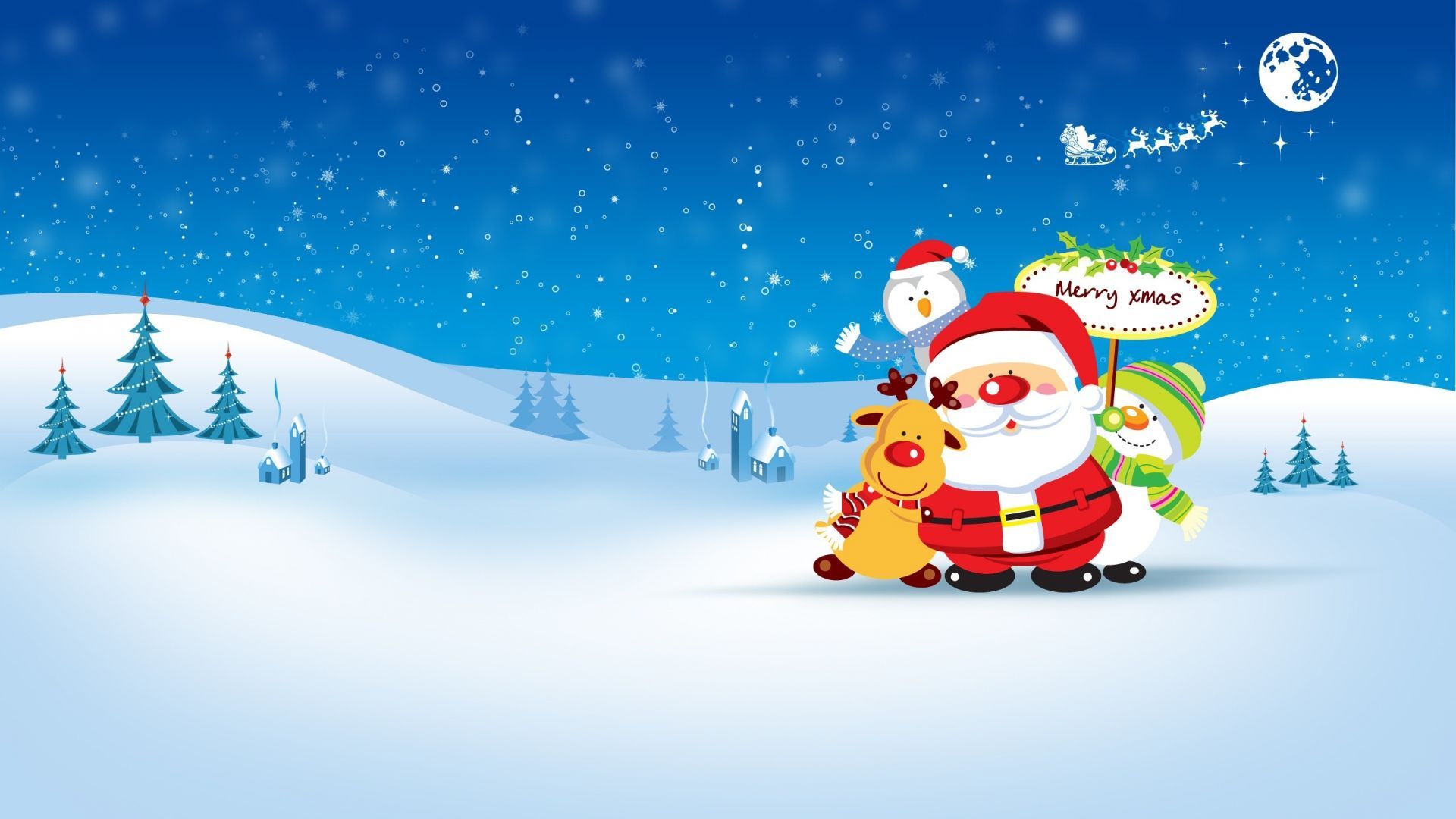 Wallpapers Christmas, New Year, Santa, deer, snowman, penguin, winter, HD, Holidays